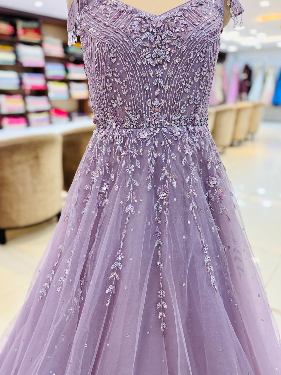 Light Purple Hand Work Net Ball Gown