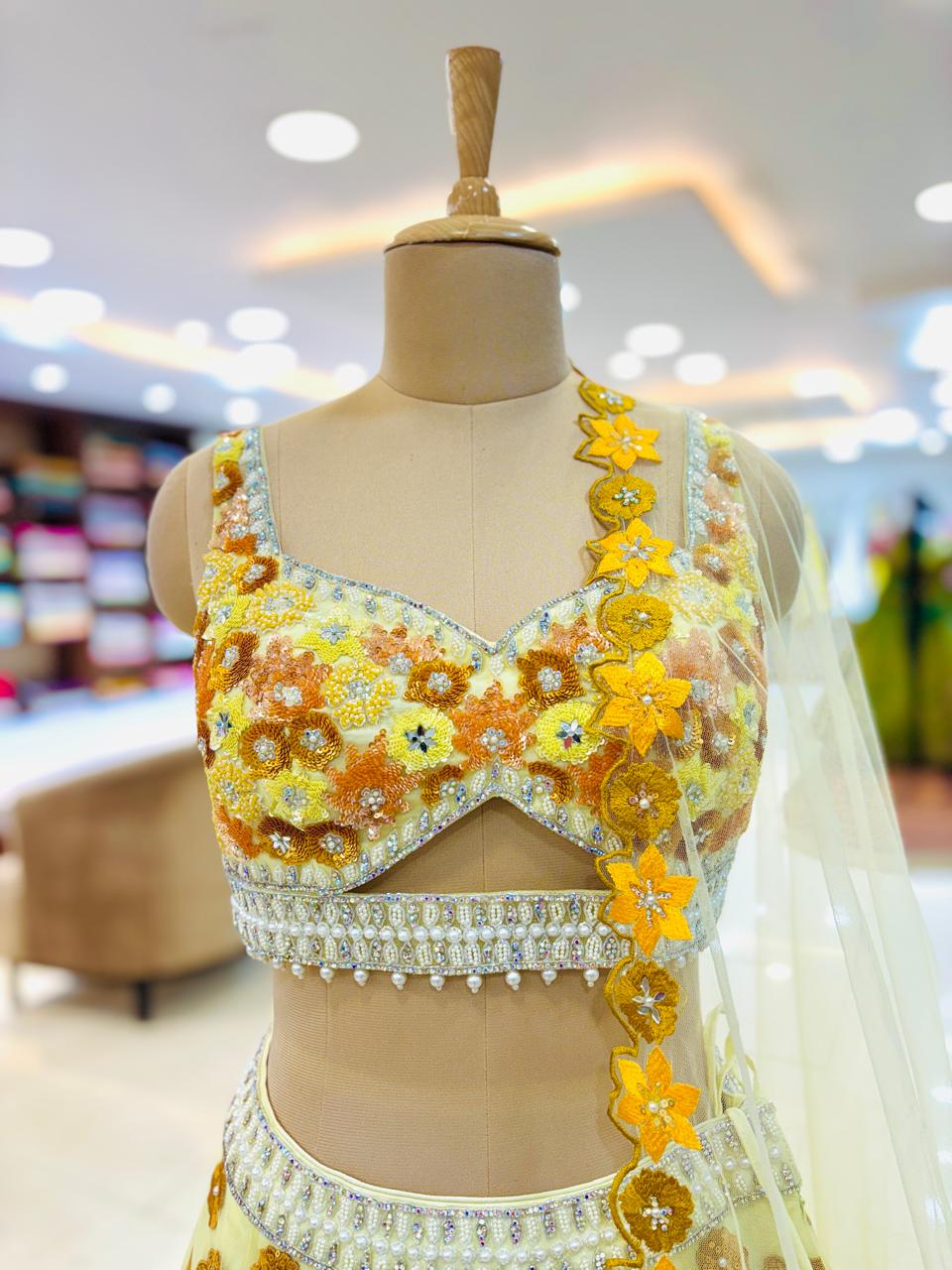 Yellow Floral 3D Embroidered Readymade Lehenga