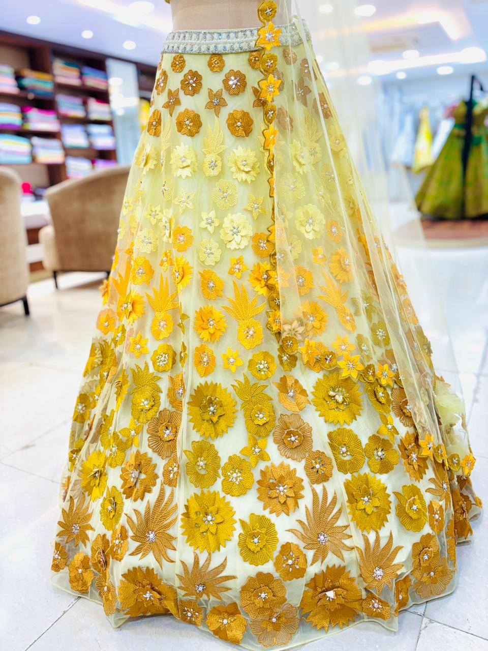 Yellow Floral 3D Embroidered Readymade Lehenga