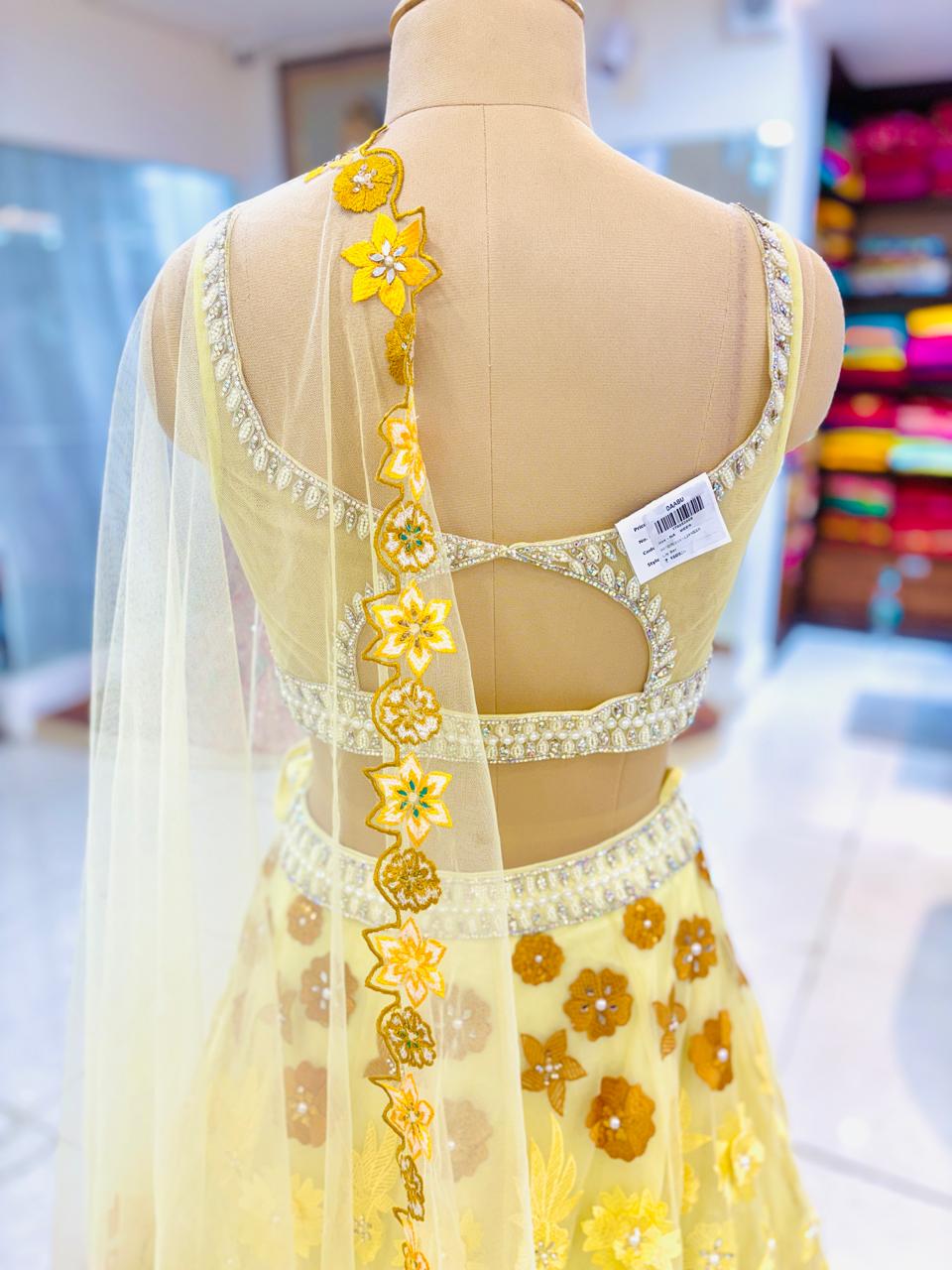 Yellow Floral 3D Embroidered Readymade Lehenga