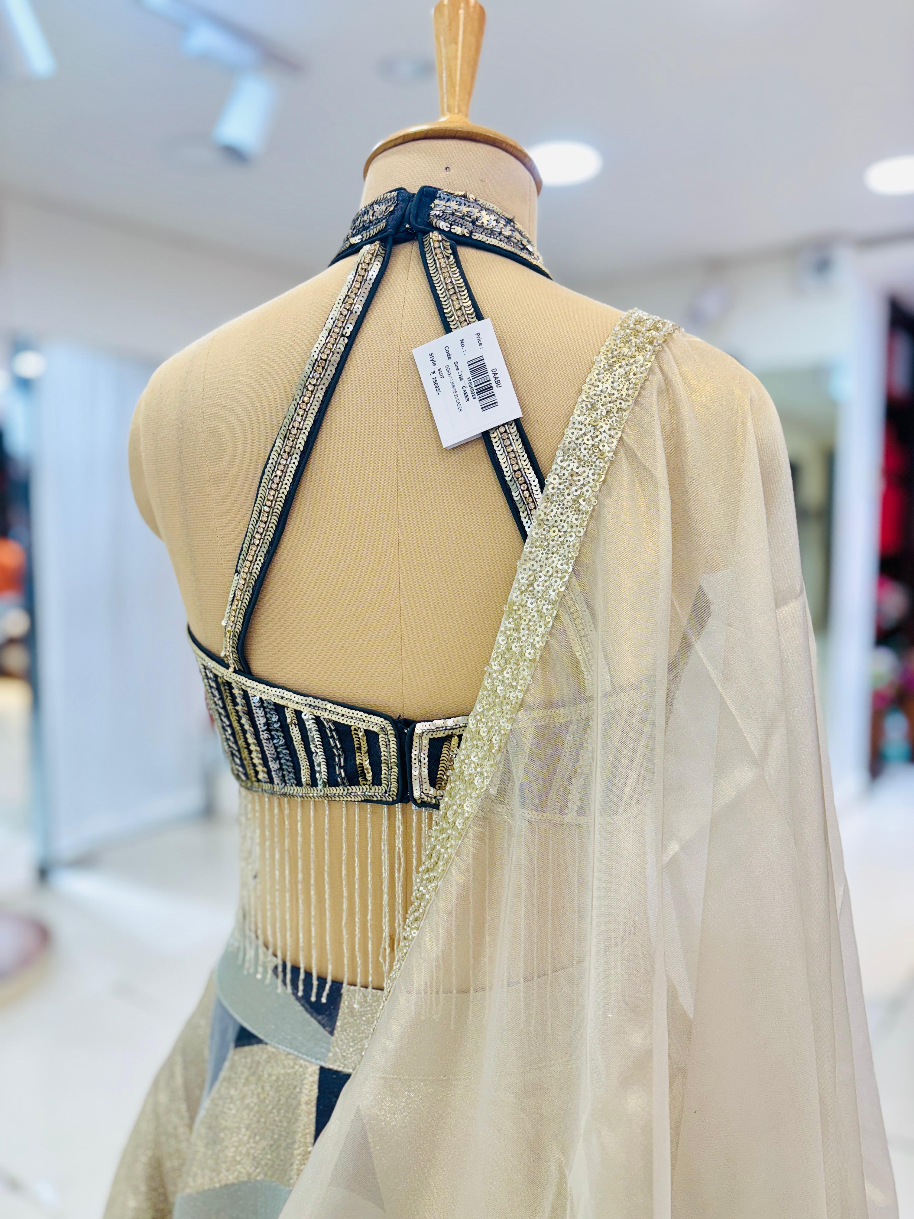 Exuberant Grey and Gold Designer Indo-Western Lehenga Choli