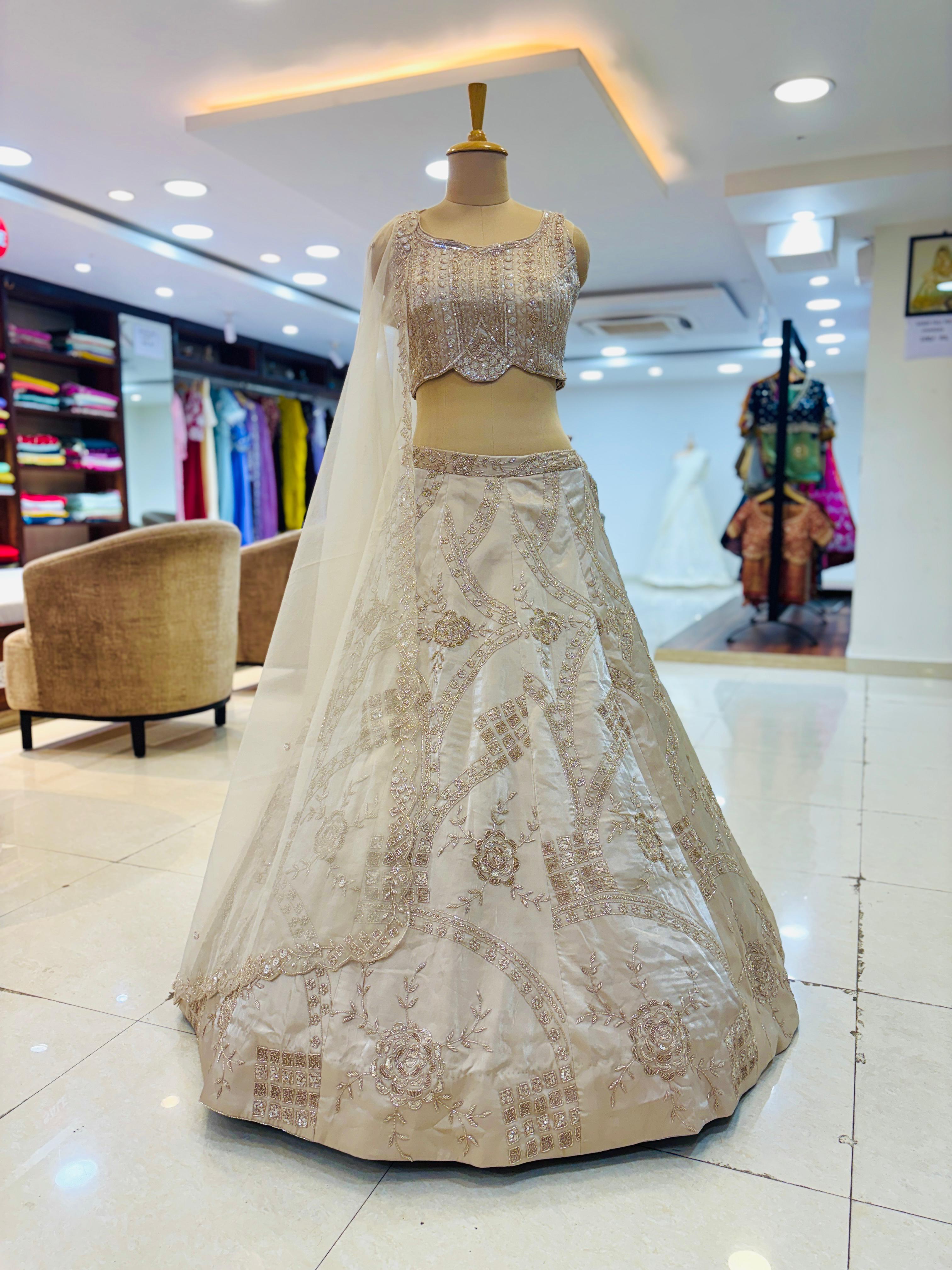 Gold Tissue Sequinned Designer Readymade Lehenga