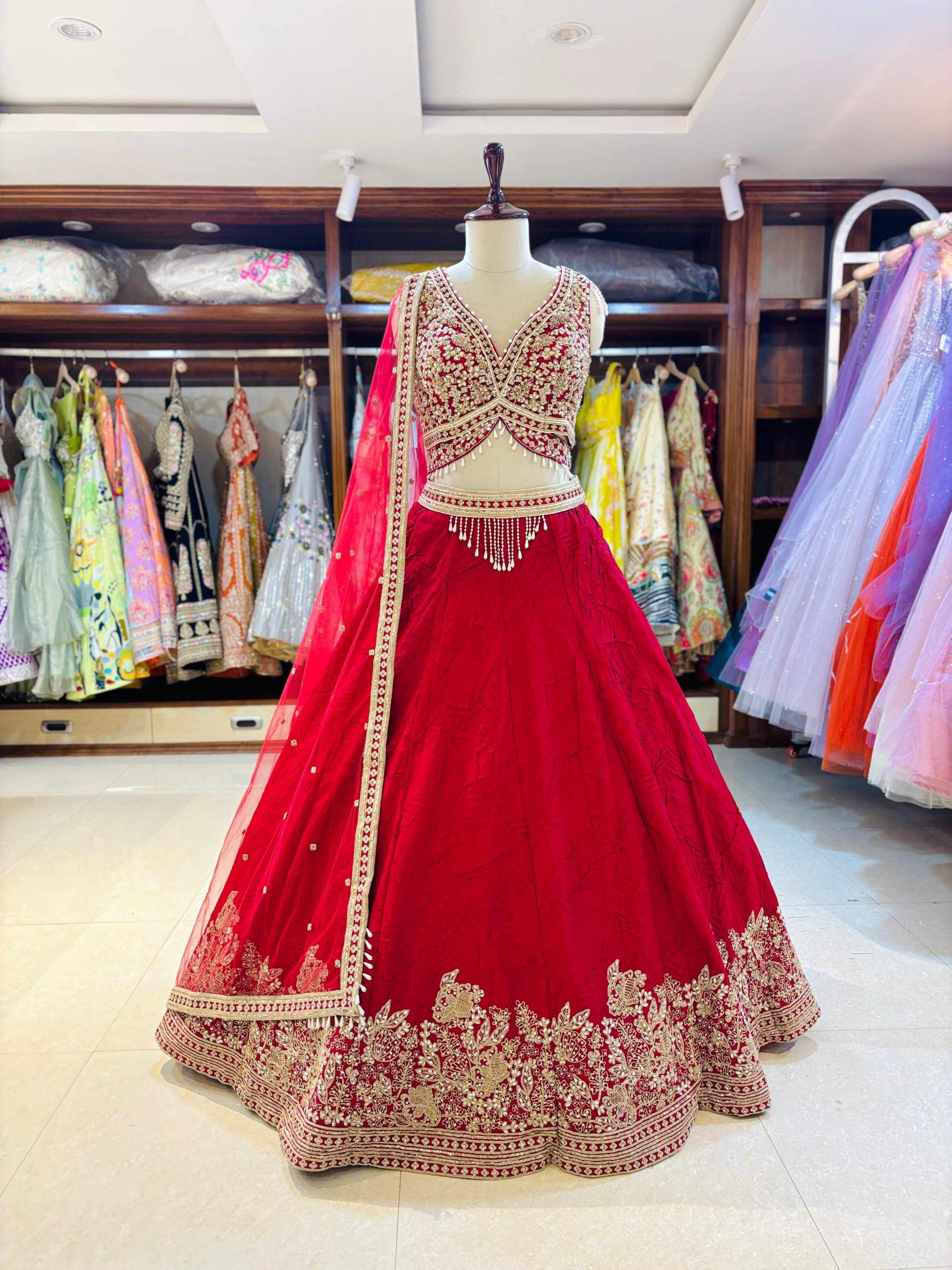 Ref Ruffled Crepe Silk Designer Lehenga