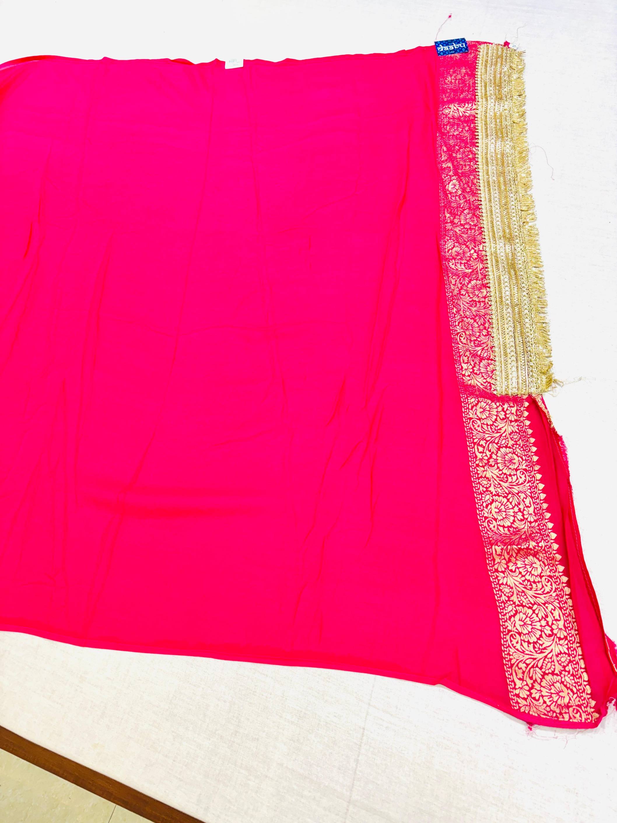 Bright Pink Bandhani Printed Geogette Designer Saree