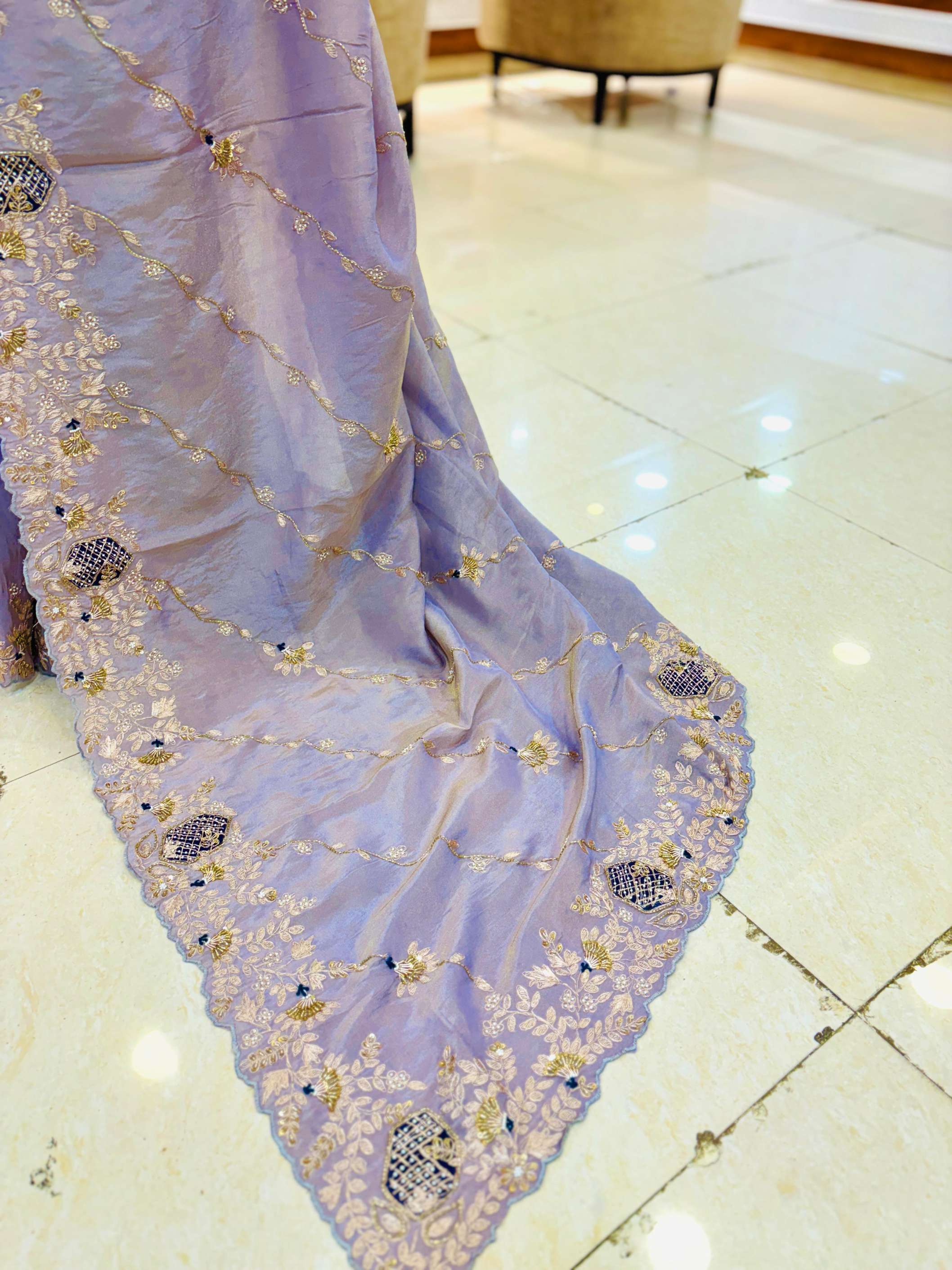 Lilac Tissue Silk Pittan Work Saree