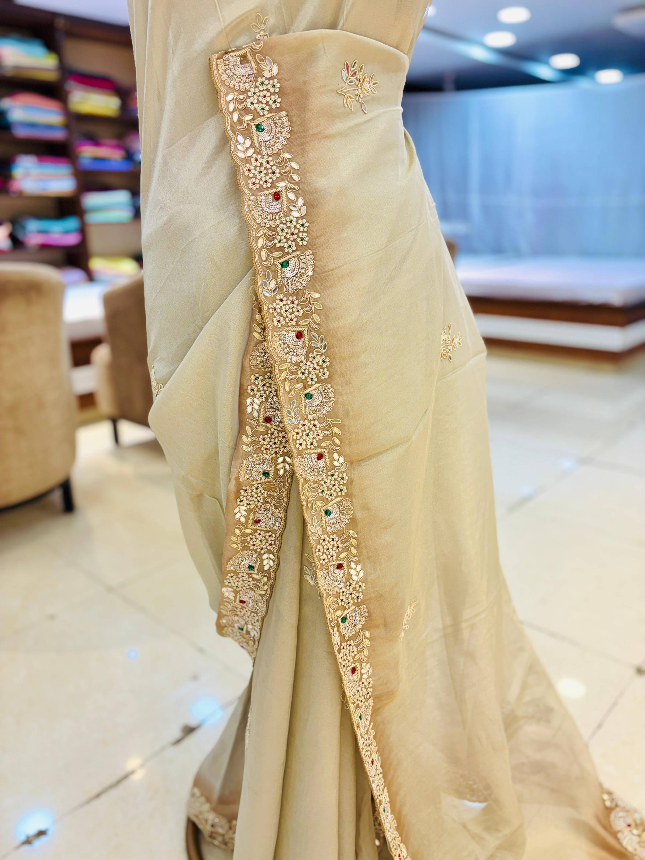 Shaded Brown Silk Hand Work Saree