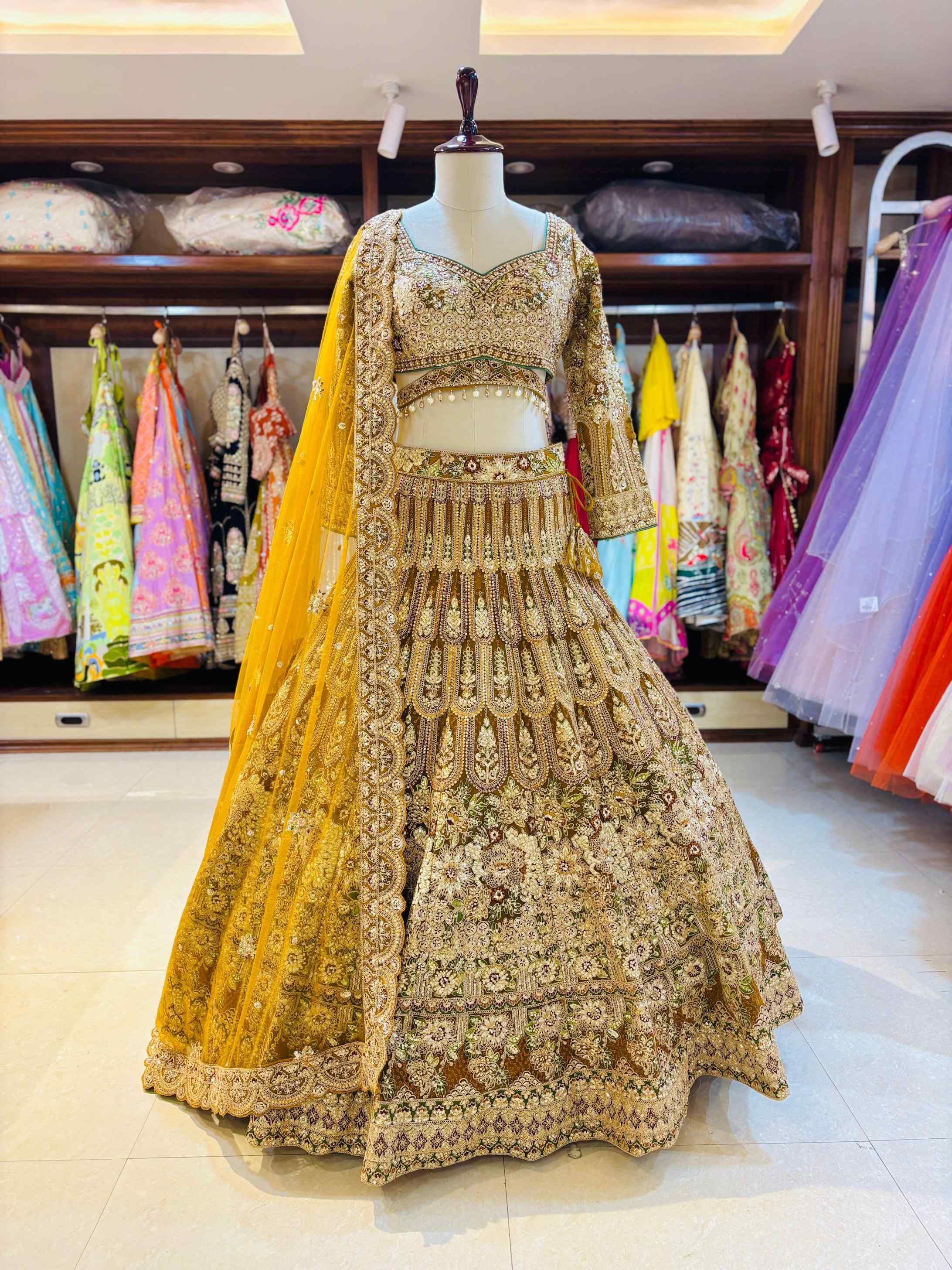 Brown Net Embroidered Lehenga