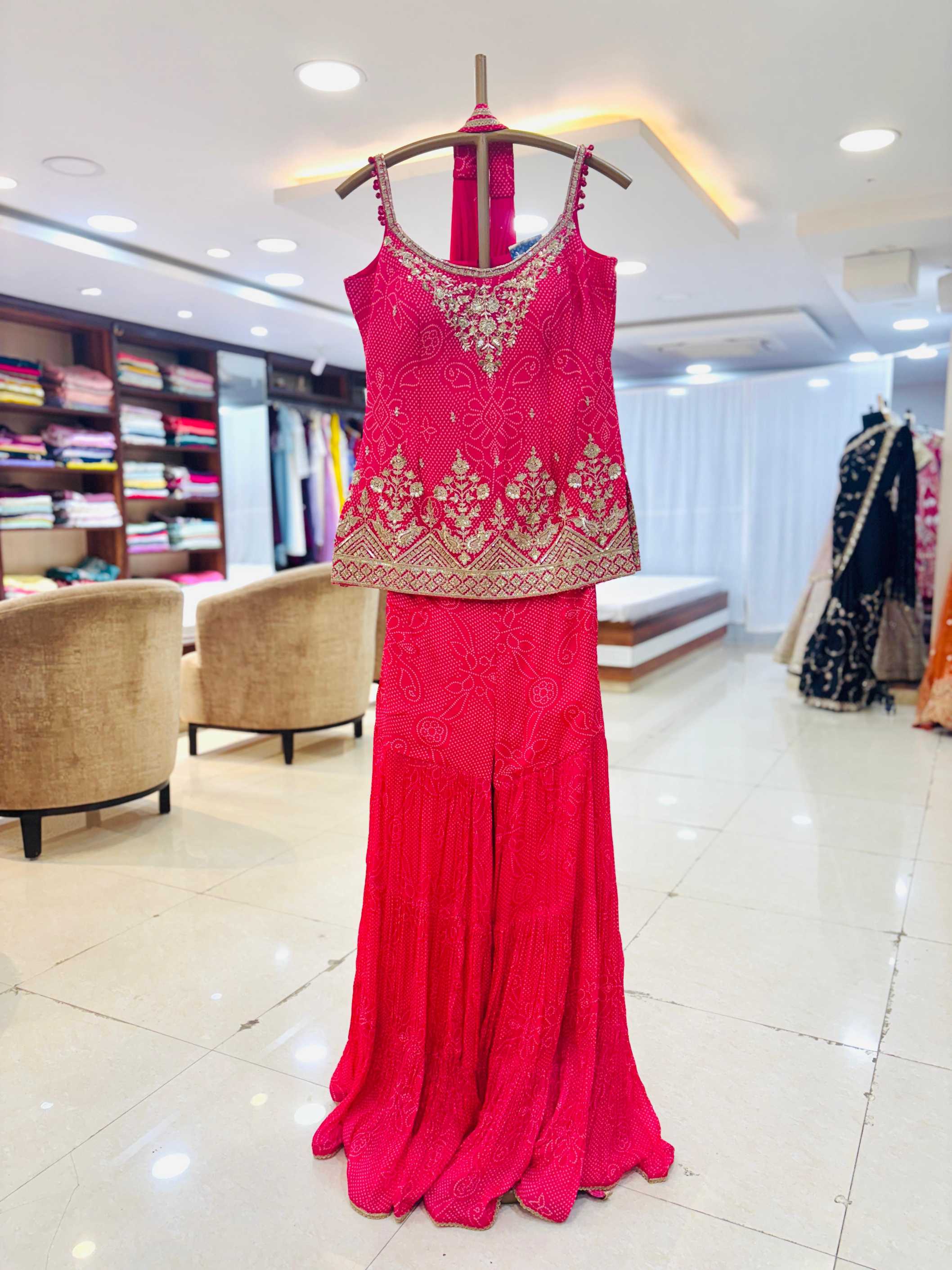 Pink Bandhani Print Sharara Set