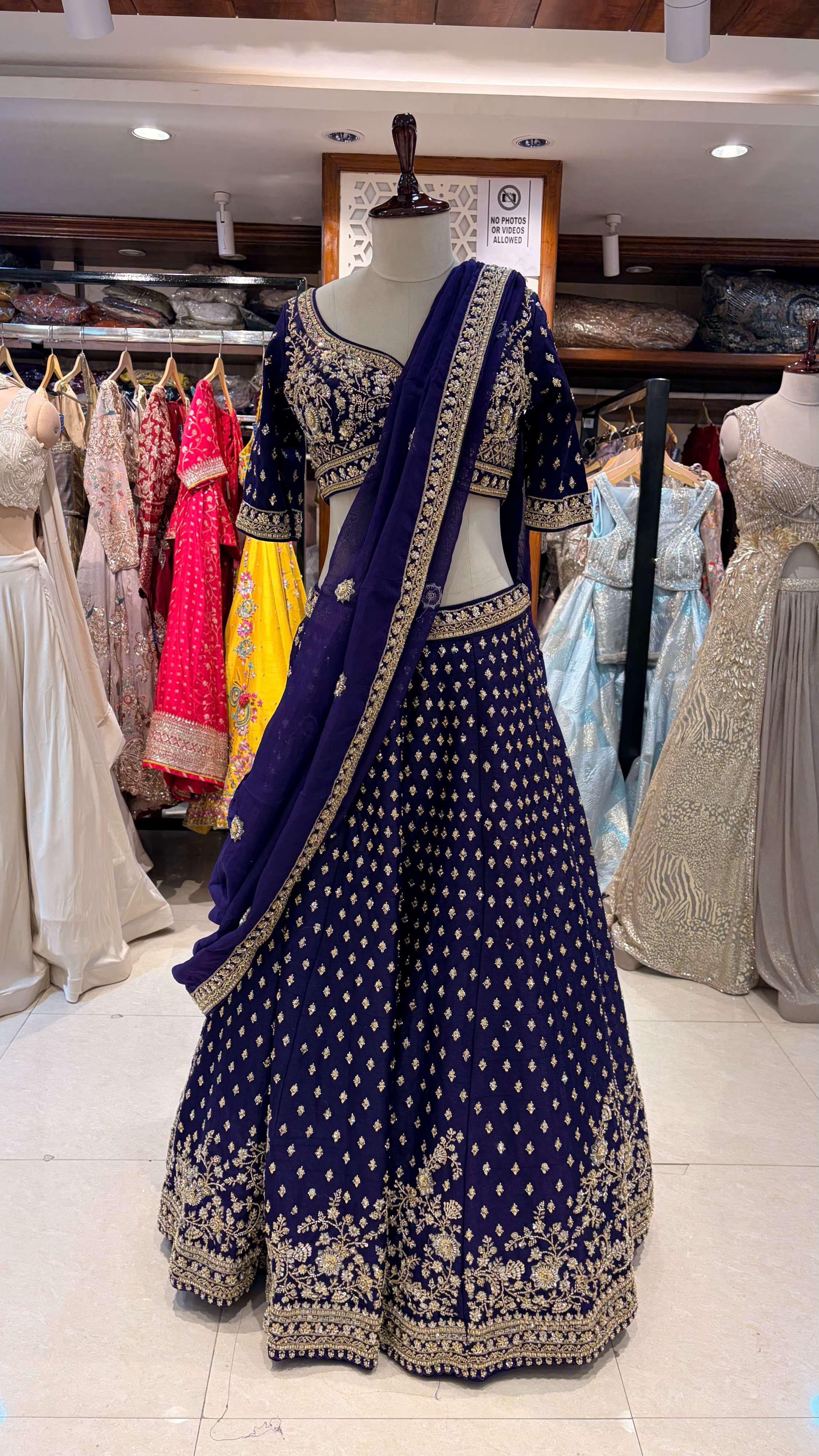 Navy Blue Silk Designer Embroidered Lehenga