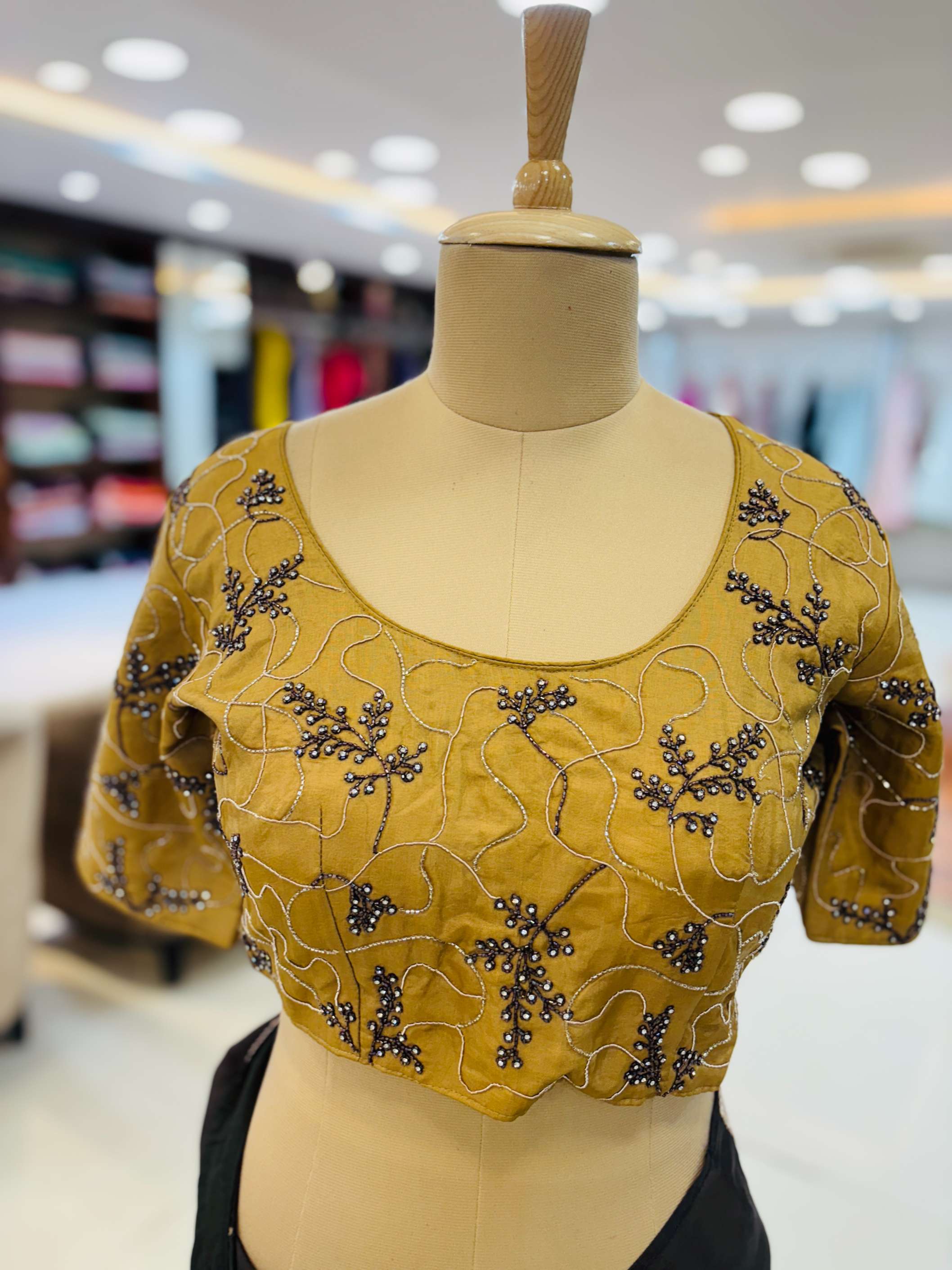 Black Silk Saree WIth Light Brown Readymade Blouse