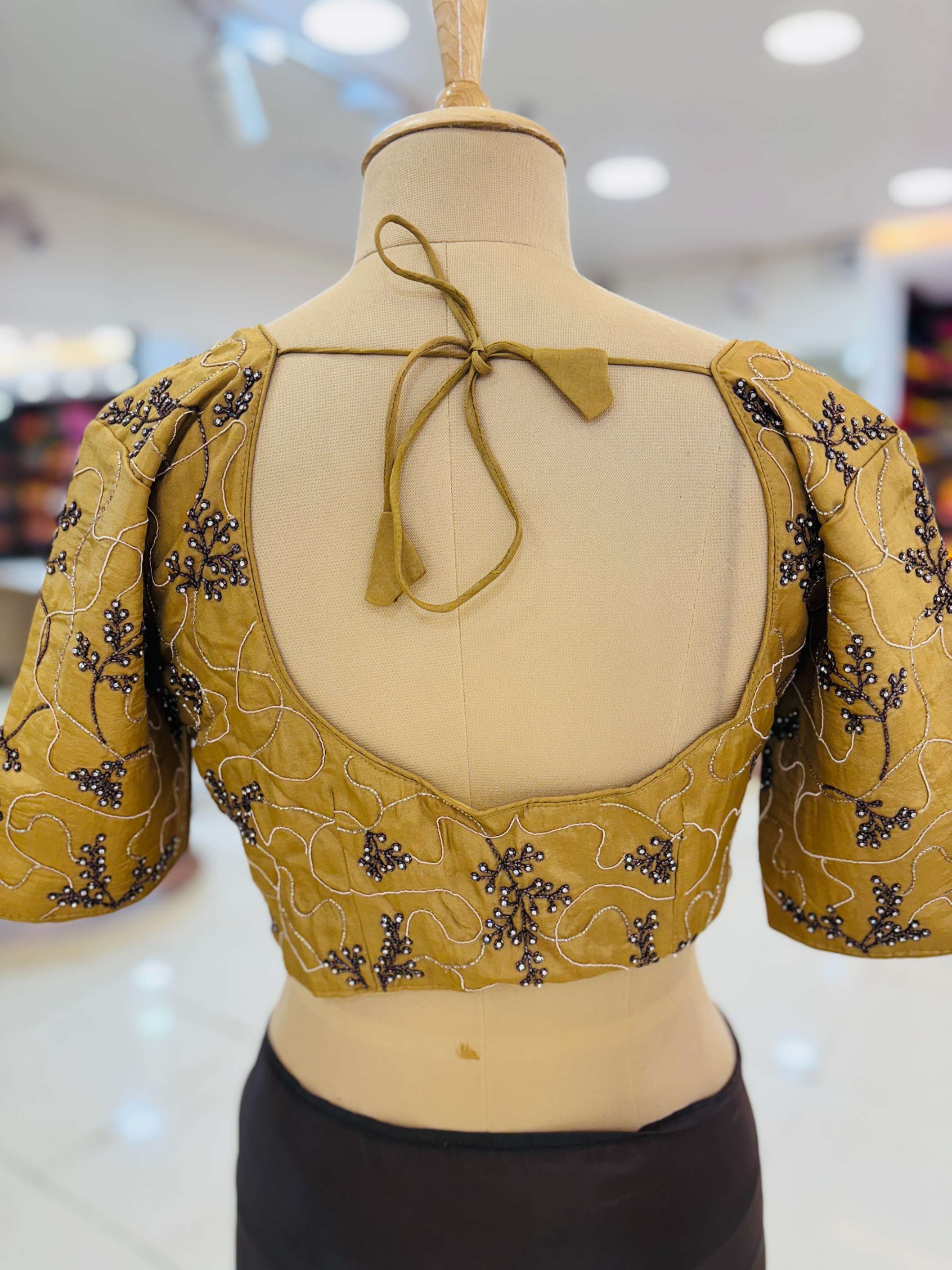 Black Silk Saree WIth Light Brown Readymade Blouse