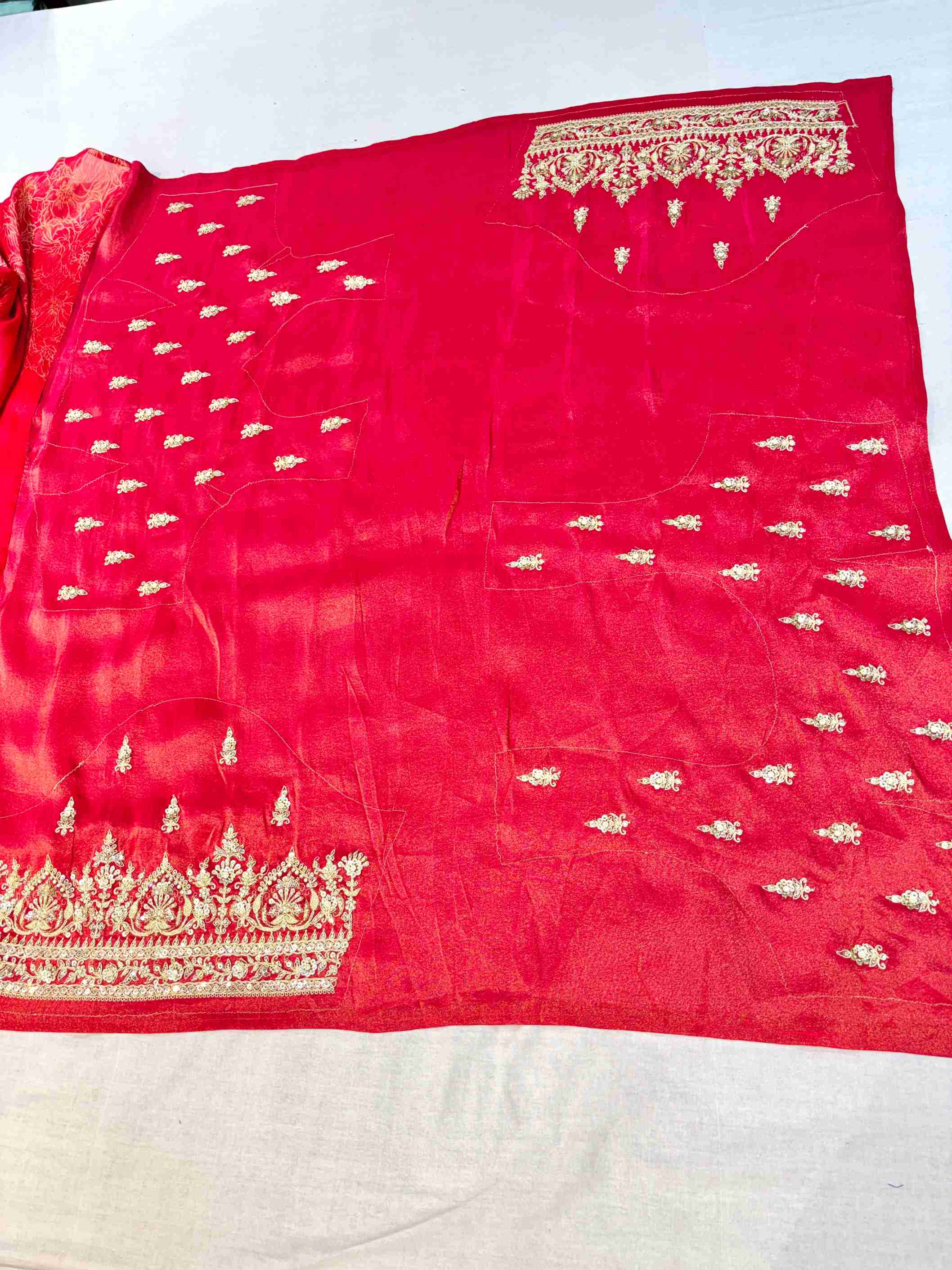 Dark Red Tissue Silk Hand Embroidered Saree