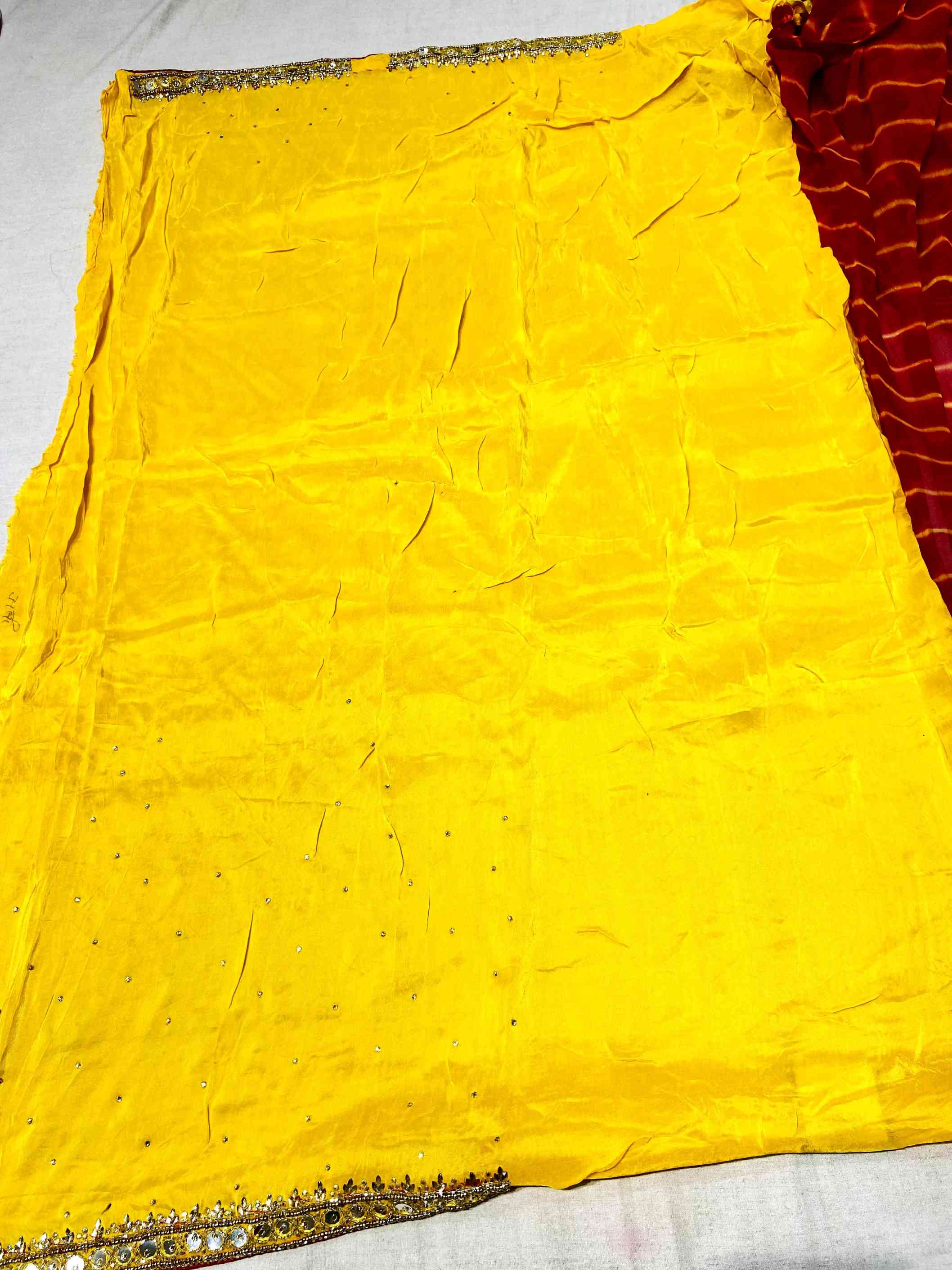 Red & Yellow Chiffon Leheriya Saree