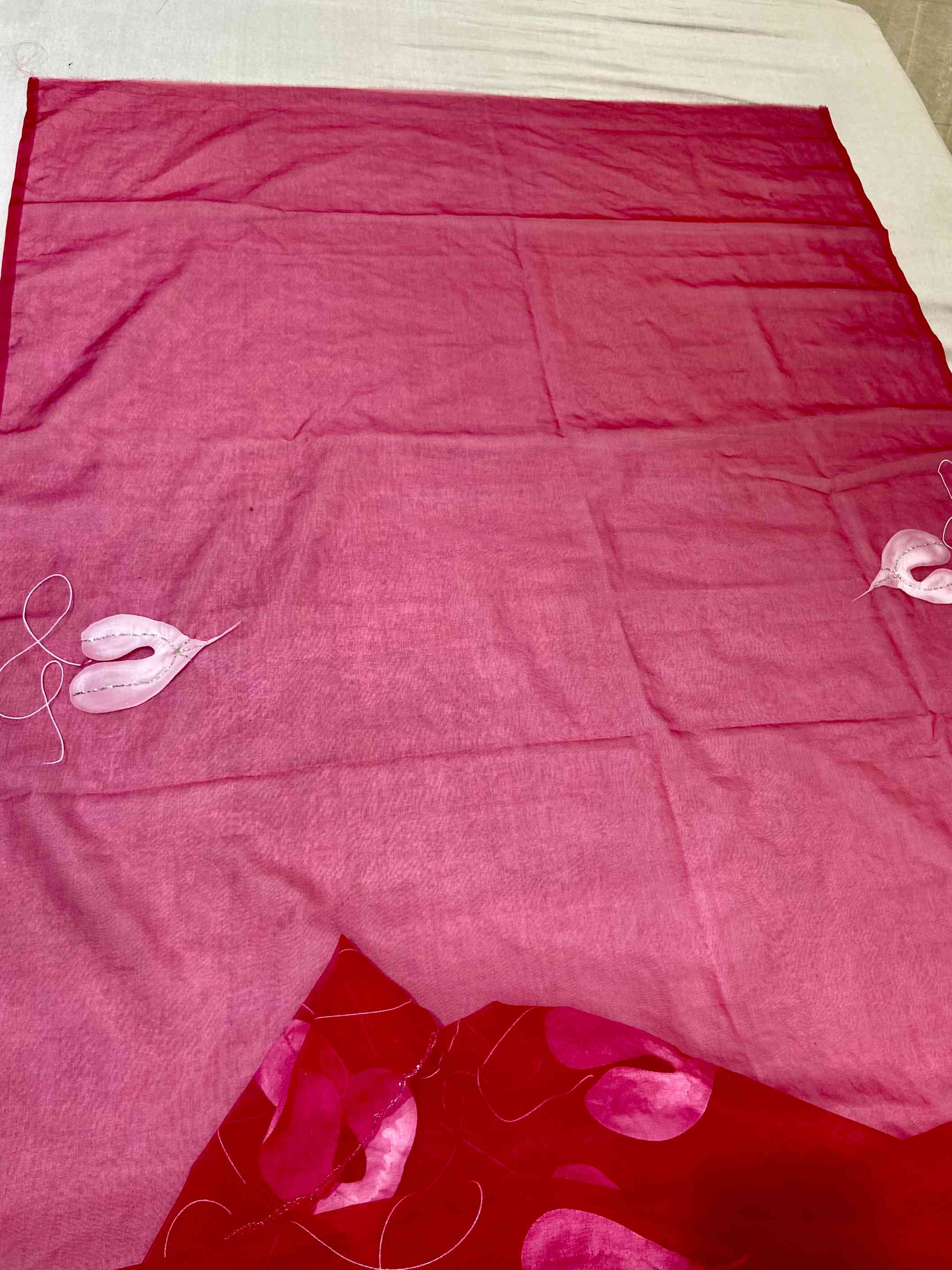 Dark Pink Hand Painted Organza Saree