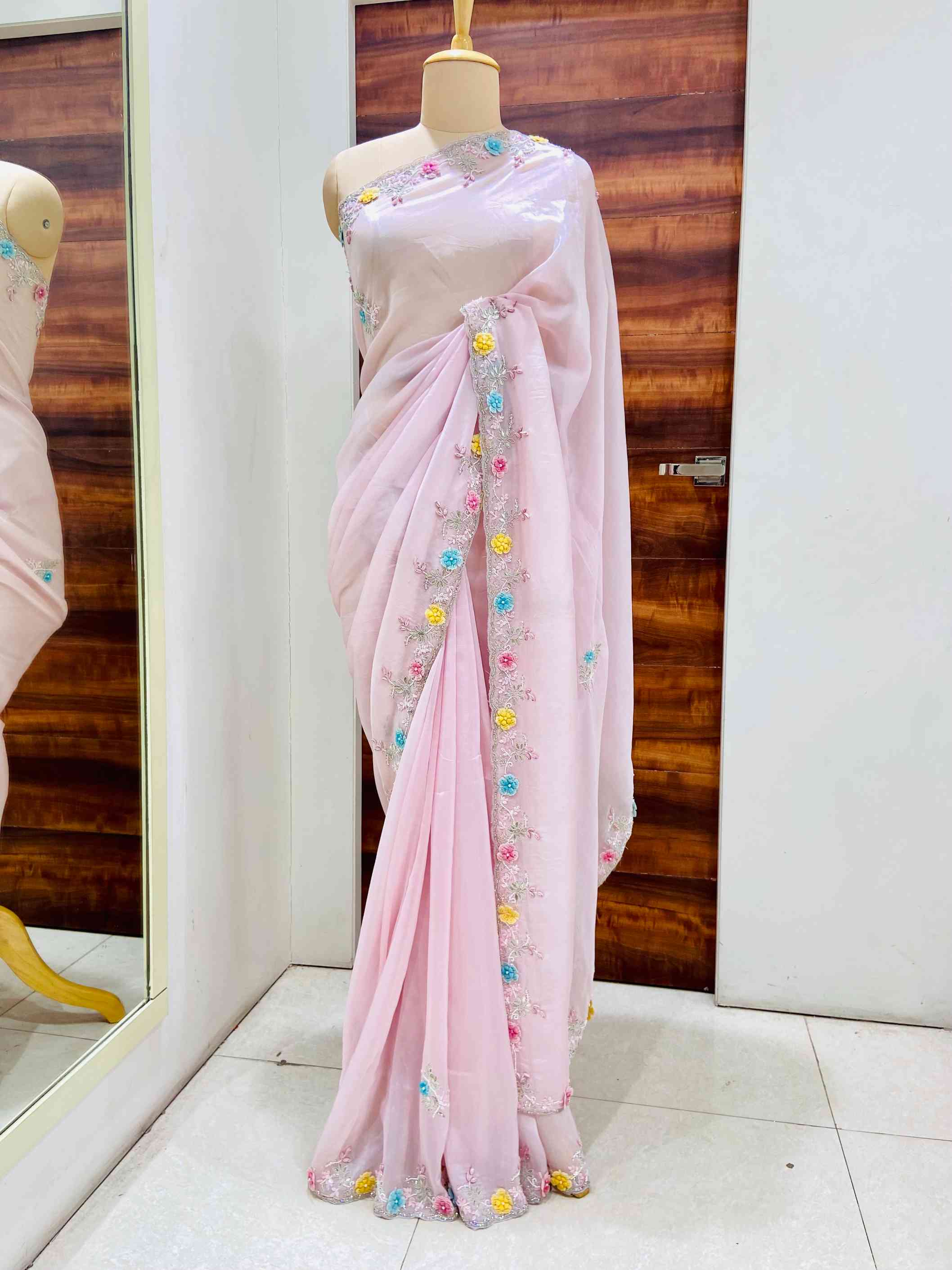 Baby Pink Tissue Silk Saree
