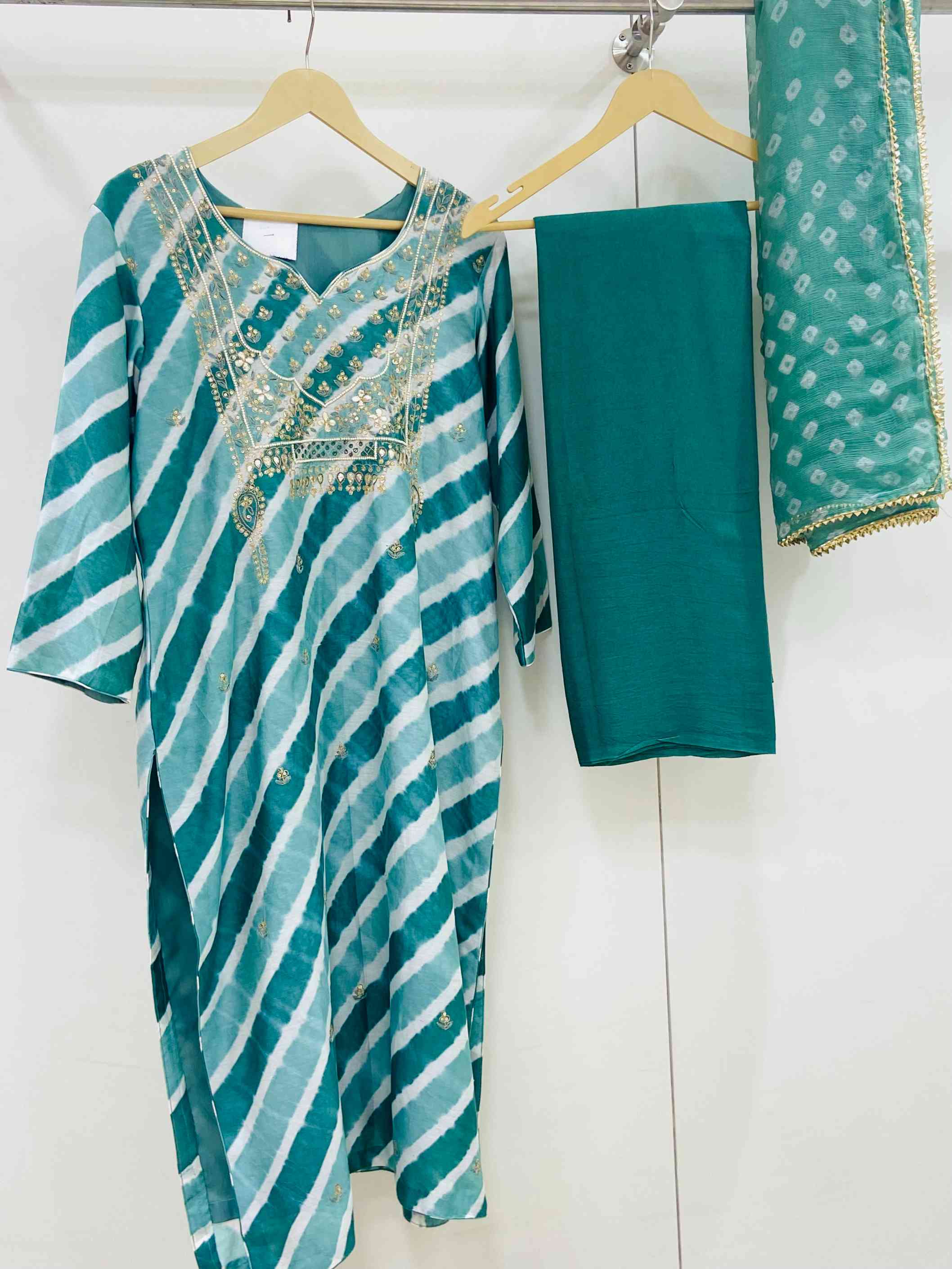 Green Designer Leheriya Tussar Silk Suit