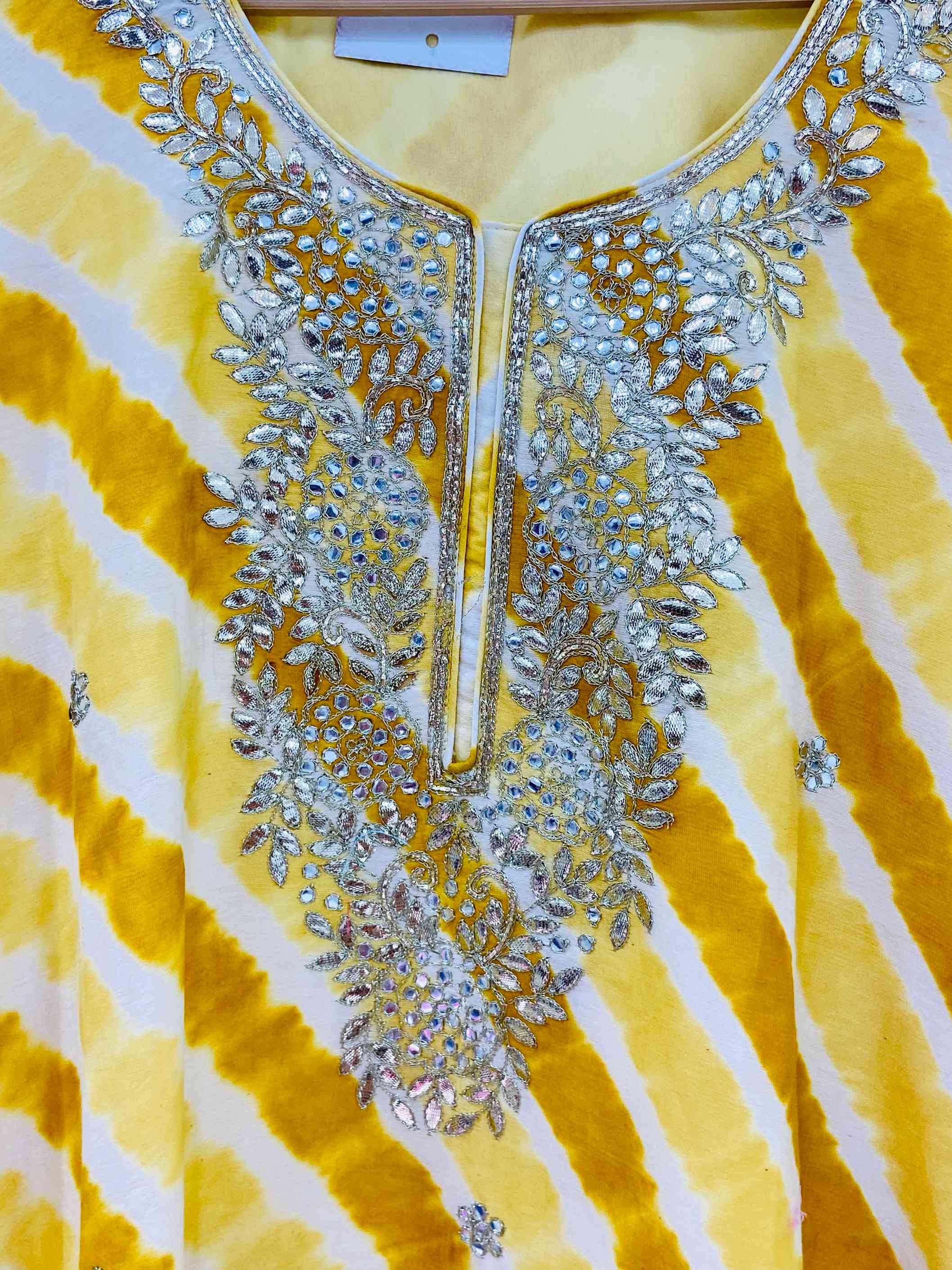 Yellow Designer Leheriya Tussar Silk Suit