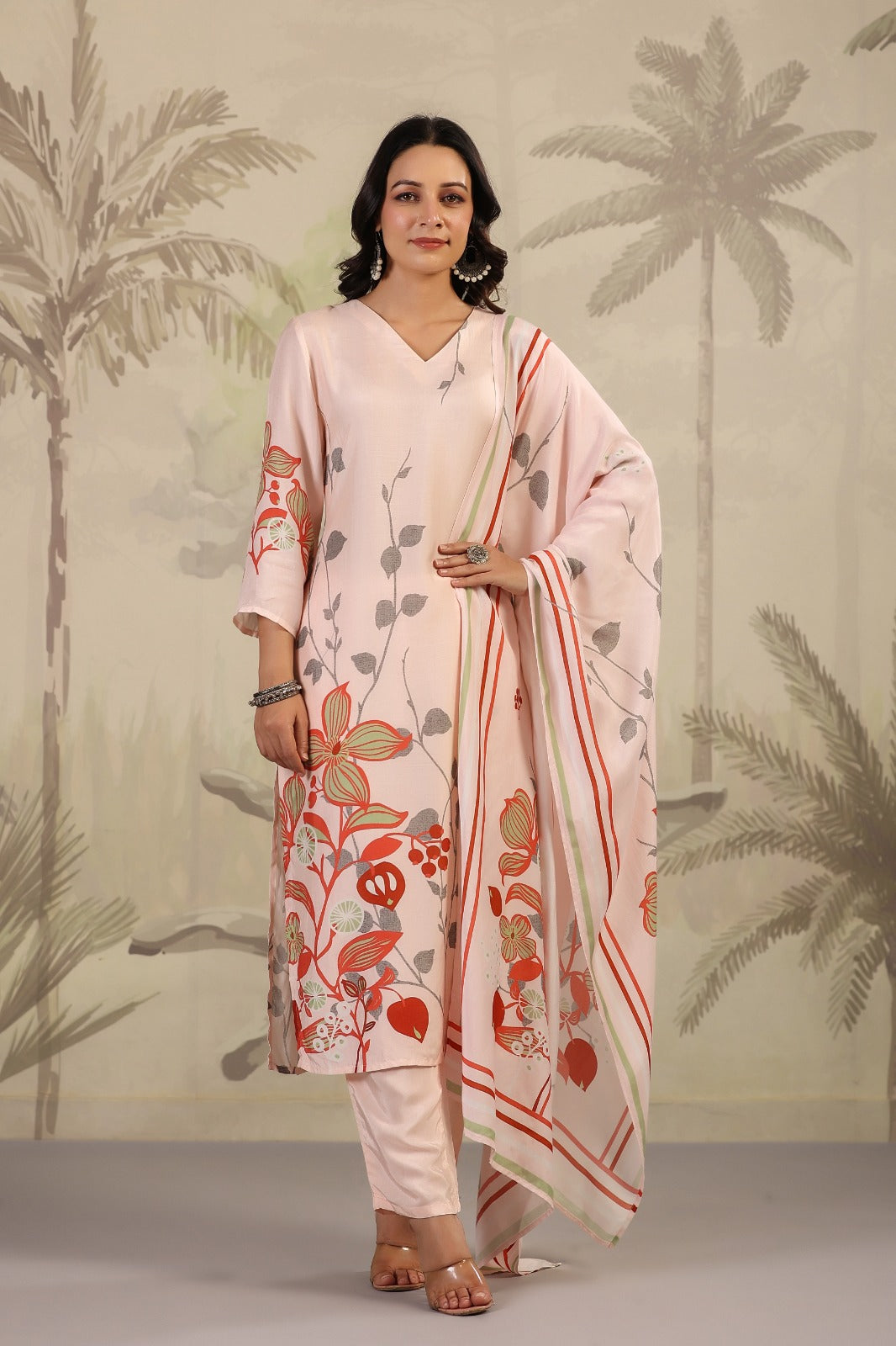 Light Pink Muslin Printed Suit