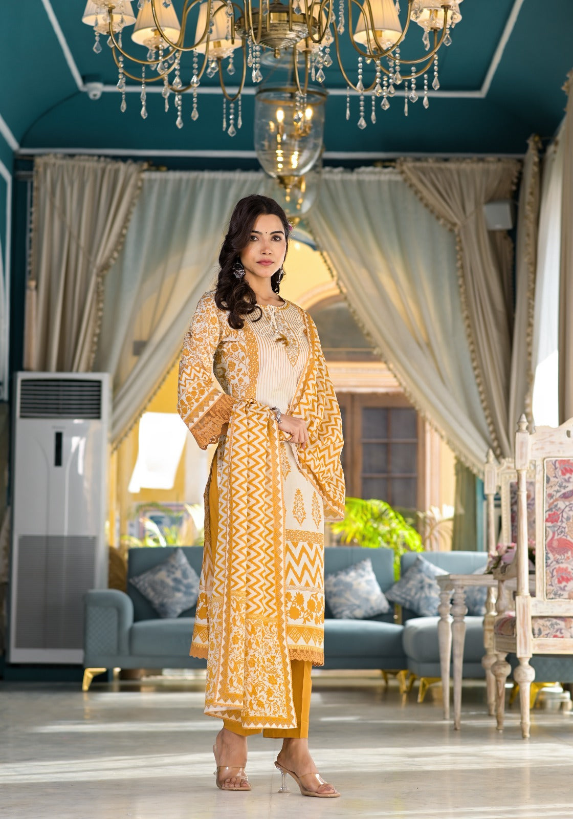 Yellow Cotton Printed Pant Set