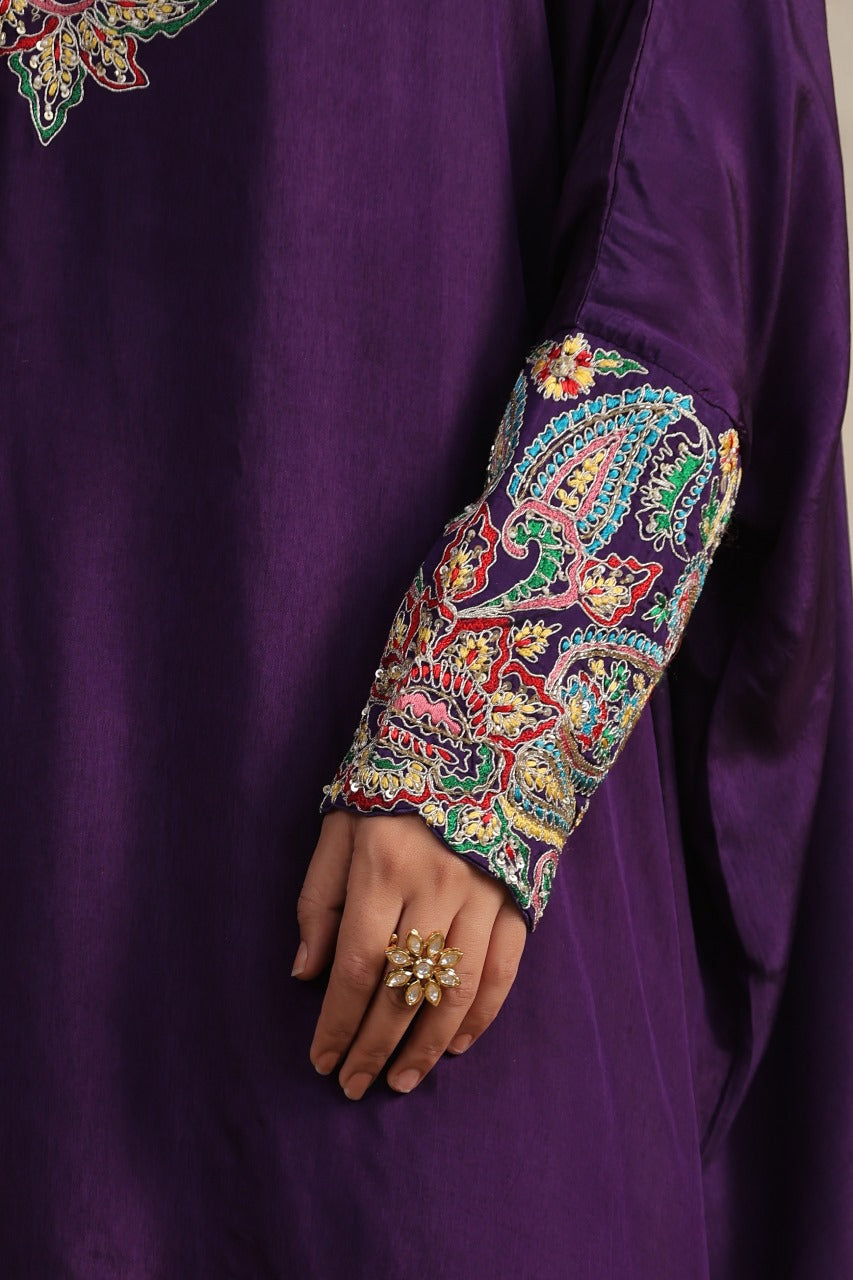 Purple Pure Silk Cuff Kaftan Set