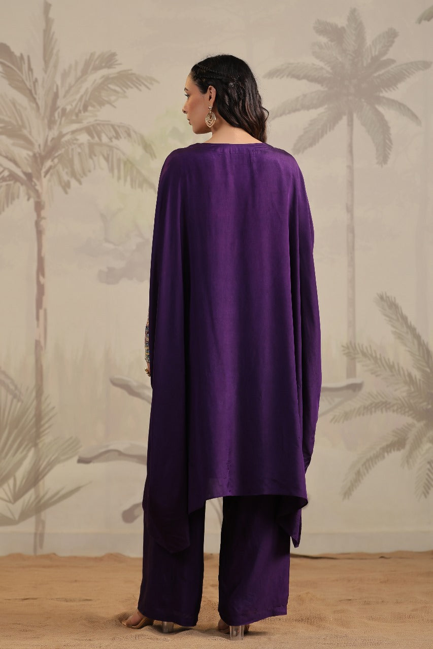 Purple Pure Silk Cuff Kaftan Set