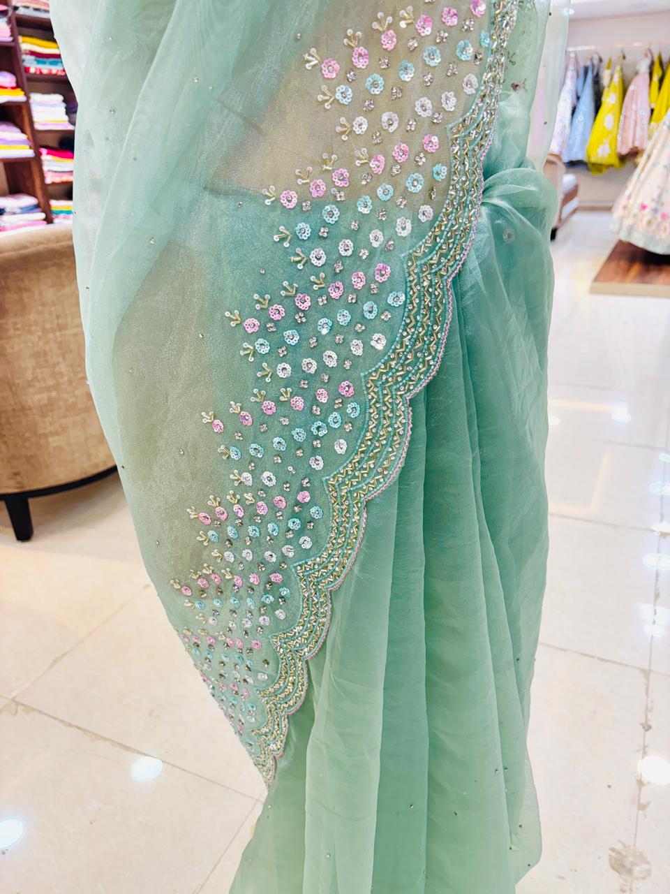 Light Green Tissue Organza Saree