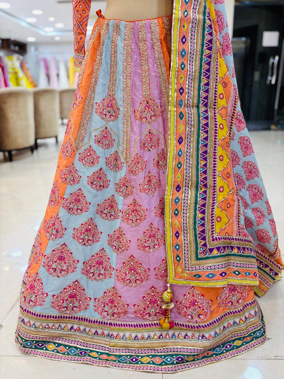 Multicolor Banarasi Silk Lehenga With Readymade Blouse