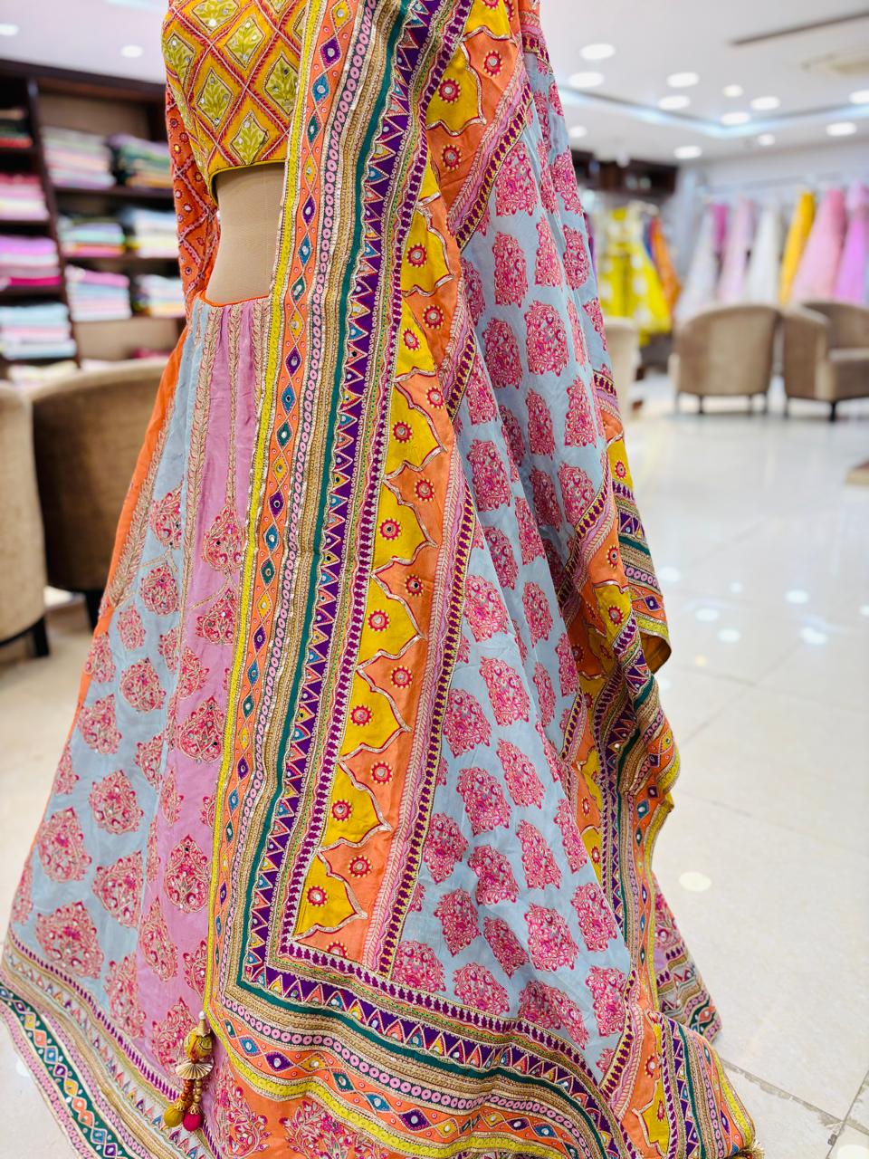 Multicolor Banarasi Silk Lehenga With Readymade Blouse