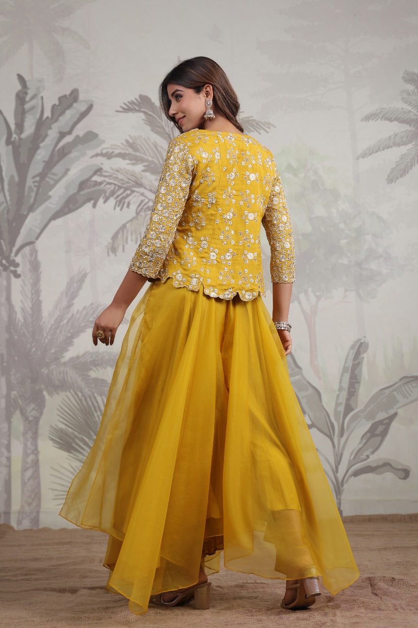 Yellow Sharara Set With Jacket