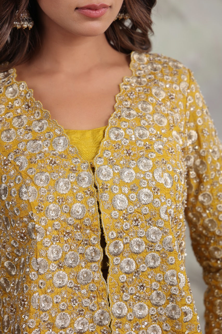 Yellow Sharara Set With Jacket