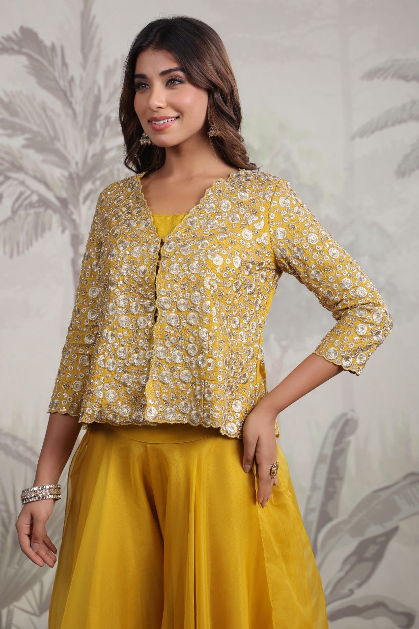 Yellow Sharara Set With Jacket