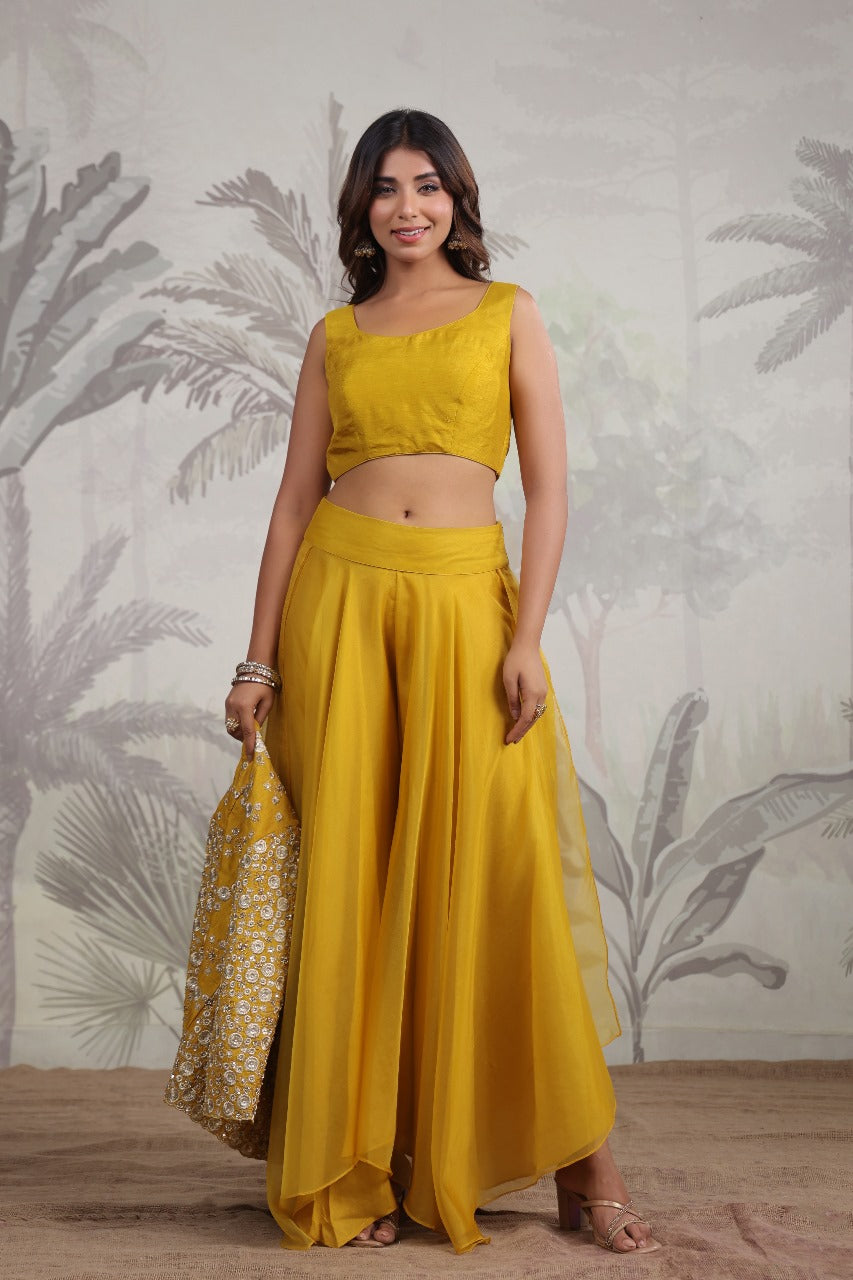 Yellow Sharara Set With Jacket