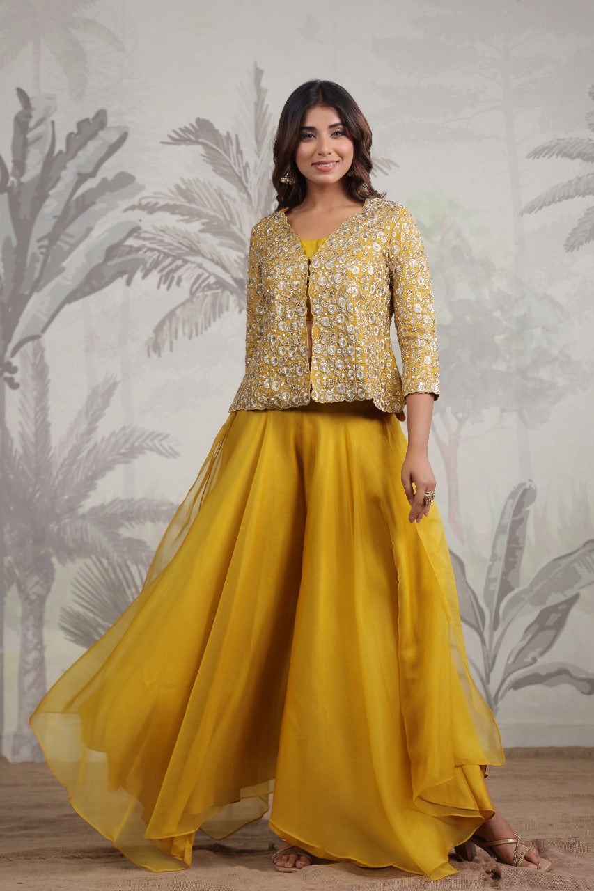 Yellow Sharara Set With Jacket