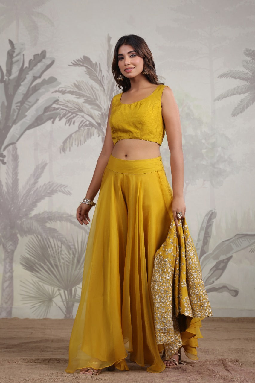 Yellow Sharara Set With Jacket