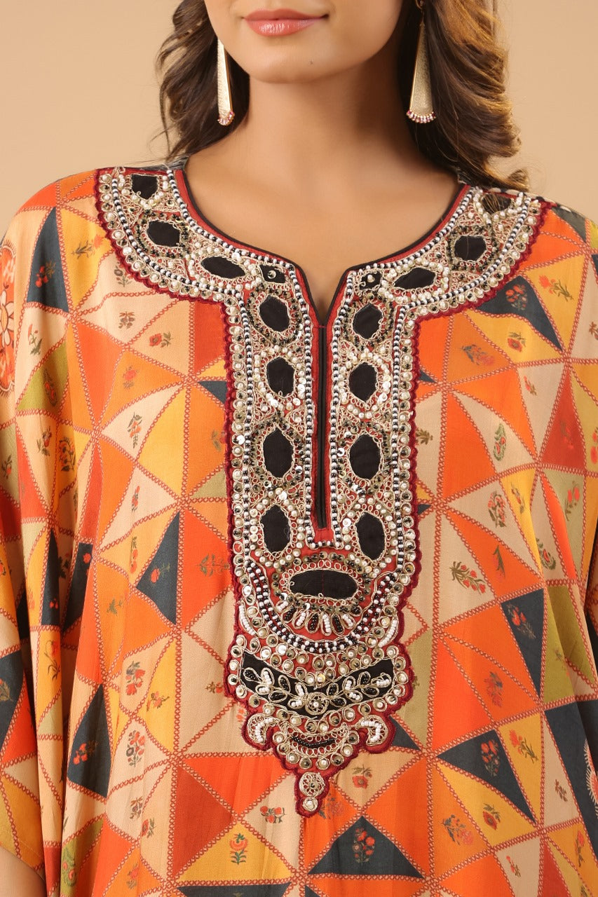 Orange Animal Print Kaftan Set