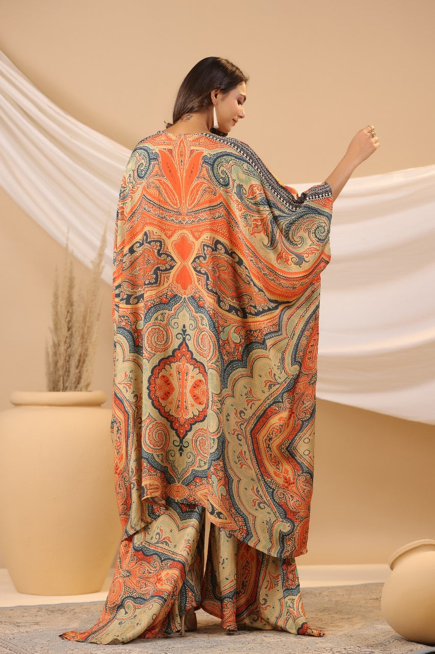 Orange Animal Print Kaftan Set