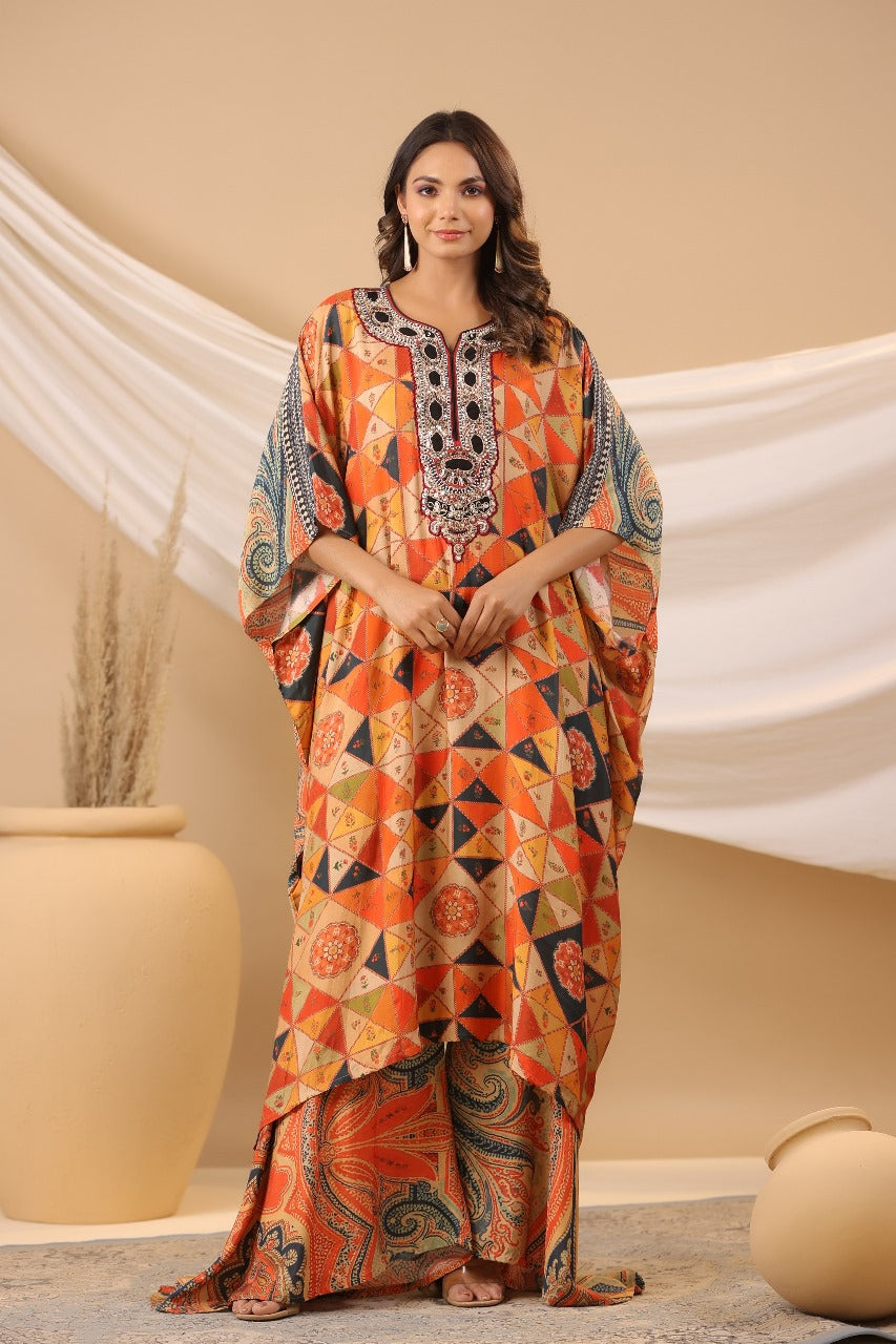 Orange Animal Print Kaftan Set