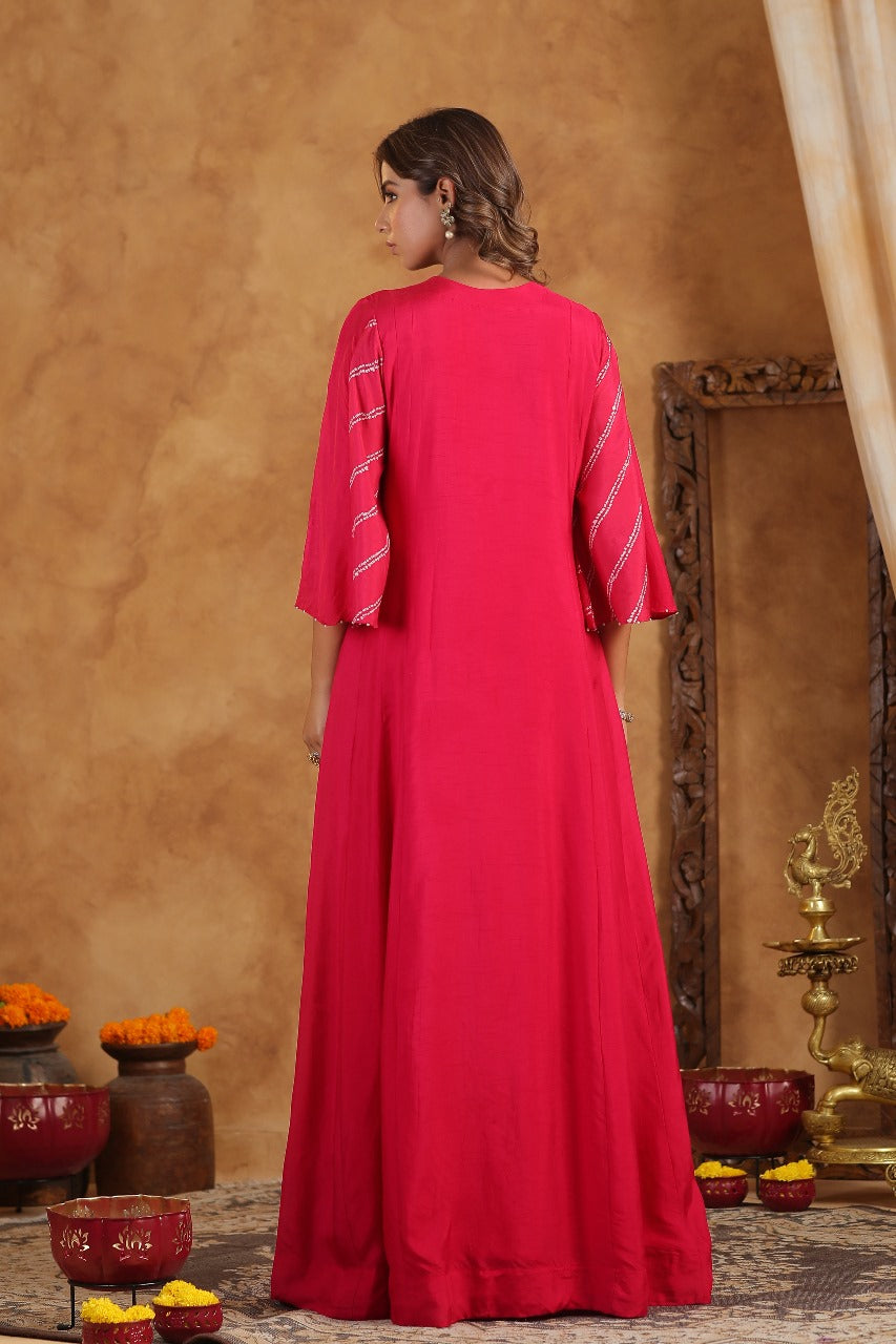 Dark Rani Silk Designer Hand Work Kaftan Style Gown