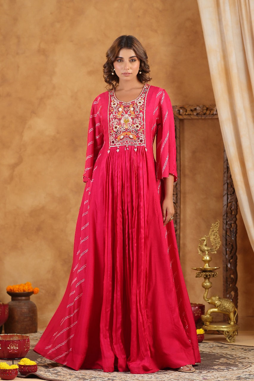 Dark Rani Silk Designer Hand Work Kaftan Style Gown