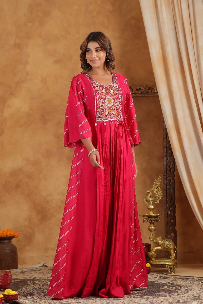 Dark Rani Silk Designer Hand Work Kaftan Style Gown