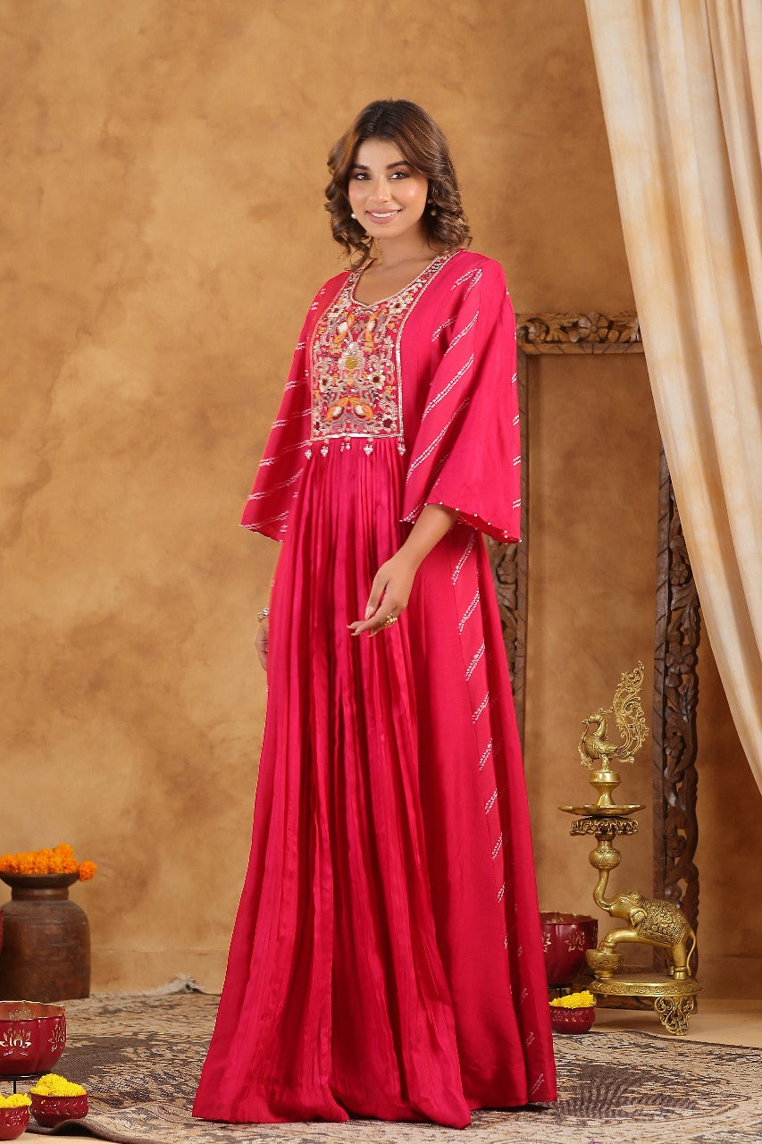 Dark Rani Silk Designer Hand Work Kaftan Style Gown