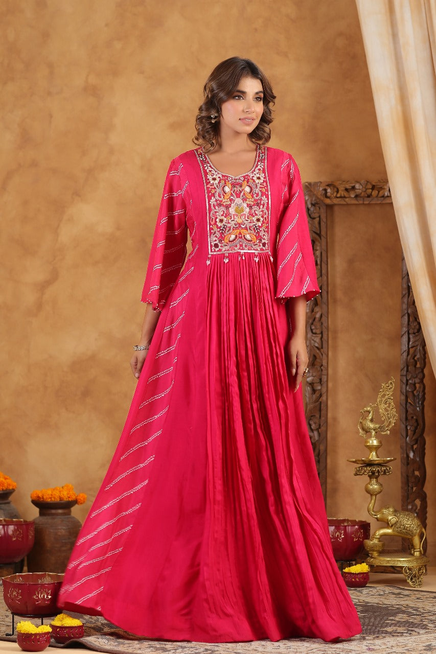 Dark Rani Silk Designer Hand Work Kaftan Style Gown