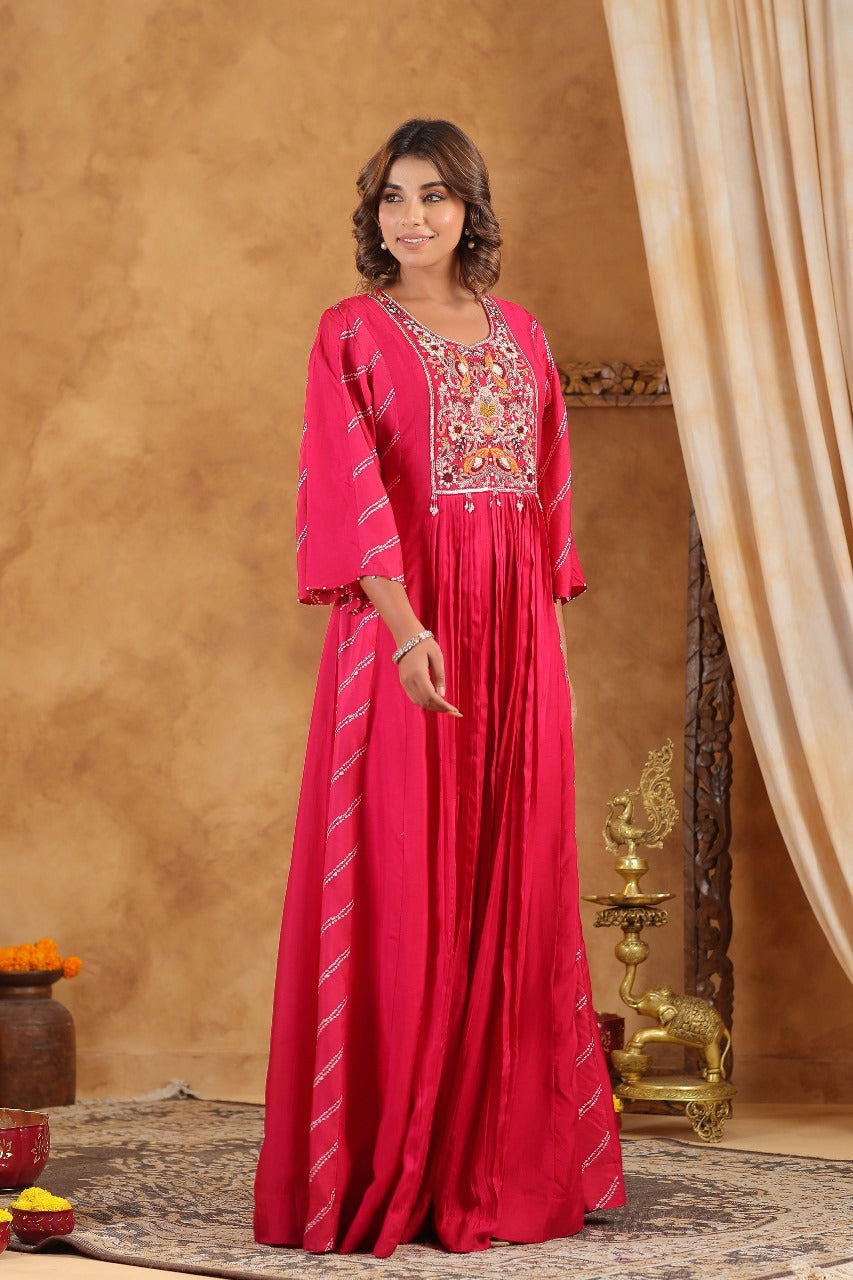 Dark Rani Silk Designer Hand Work Kaftan Style Gown