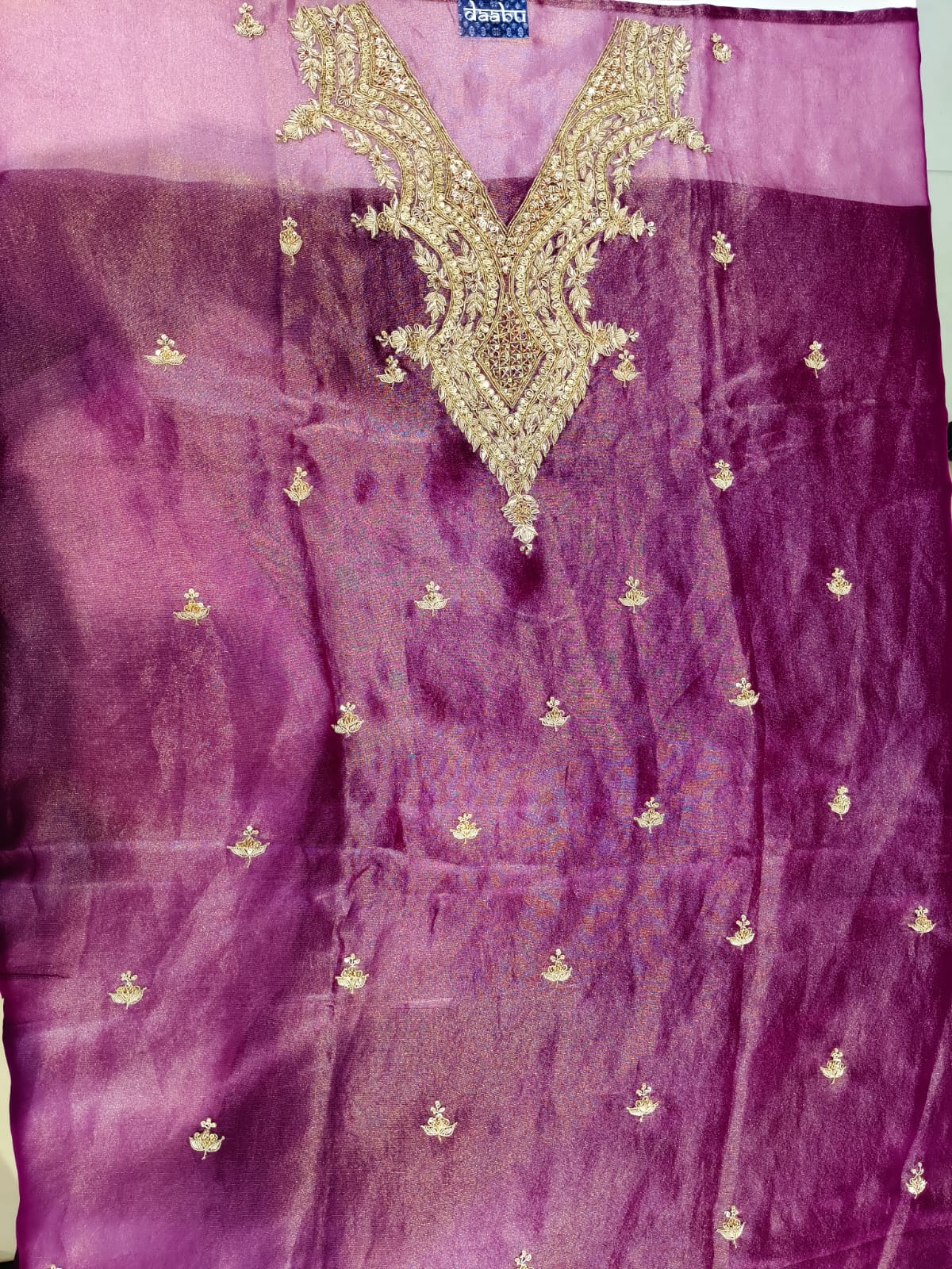 Cherry Pink Hand Work Tissue Dress Material