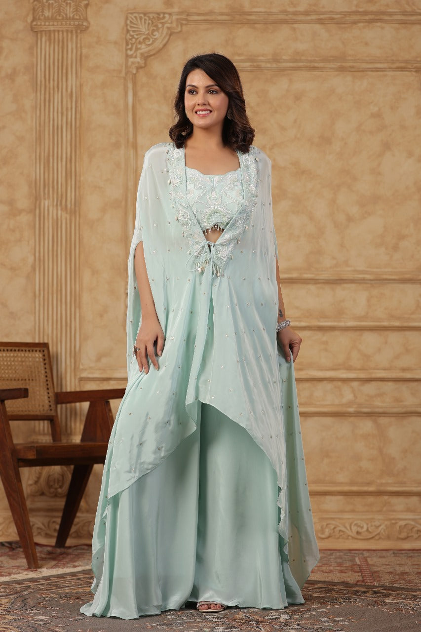 Sea Green Sharara Set with Shrug