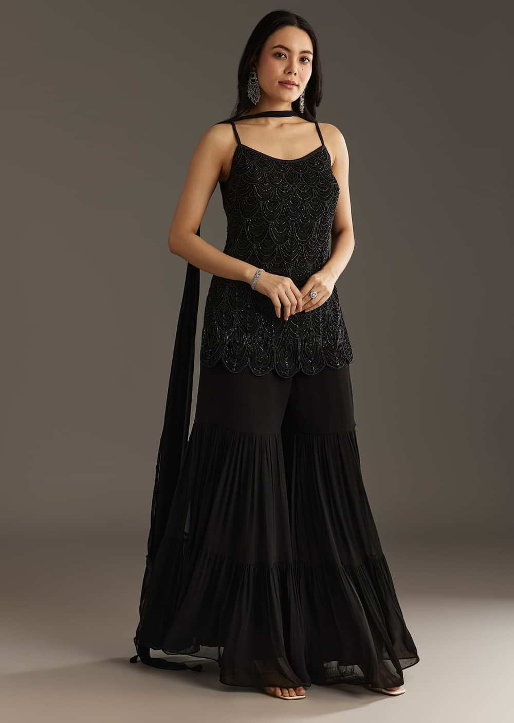 Black Sequinned Gharara Suit Set
