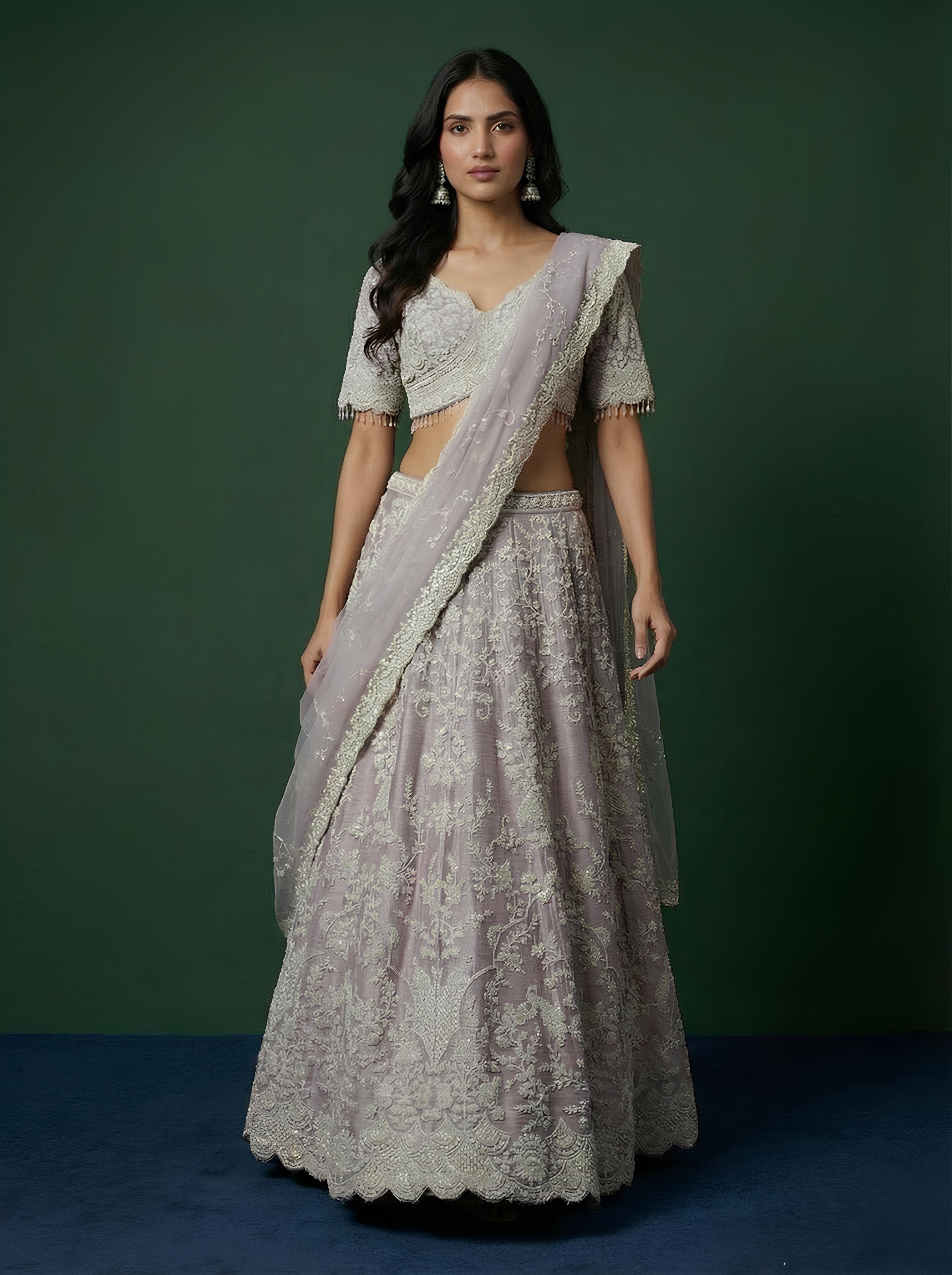 Blue Silk Embroidered Festive Wear Lehenga