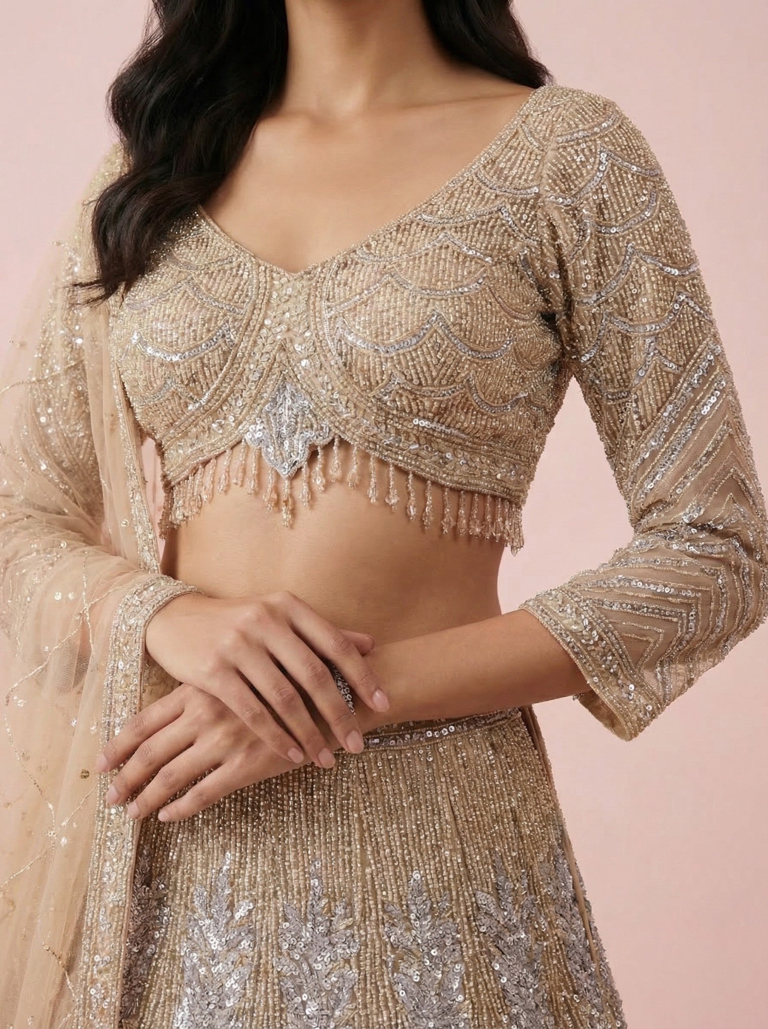 Gold Sequinned Festive Wear Lehenga