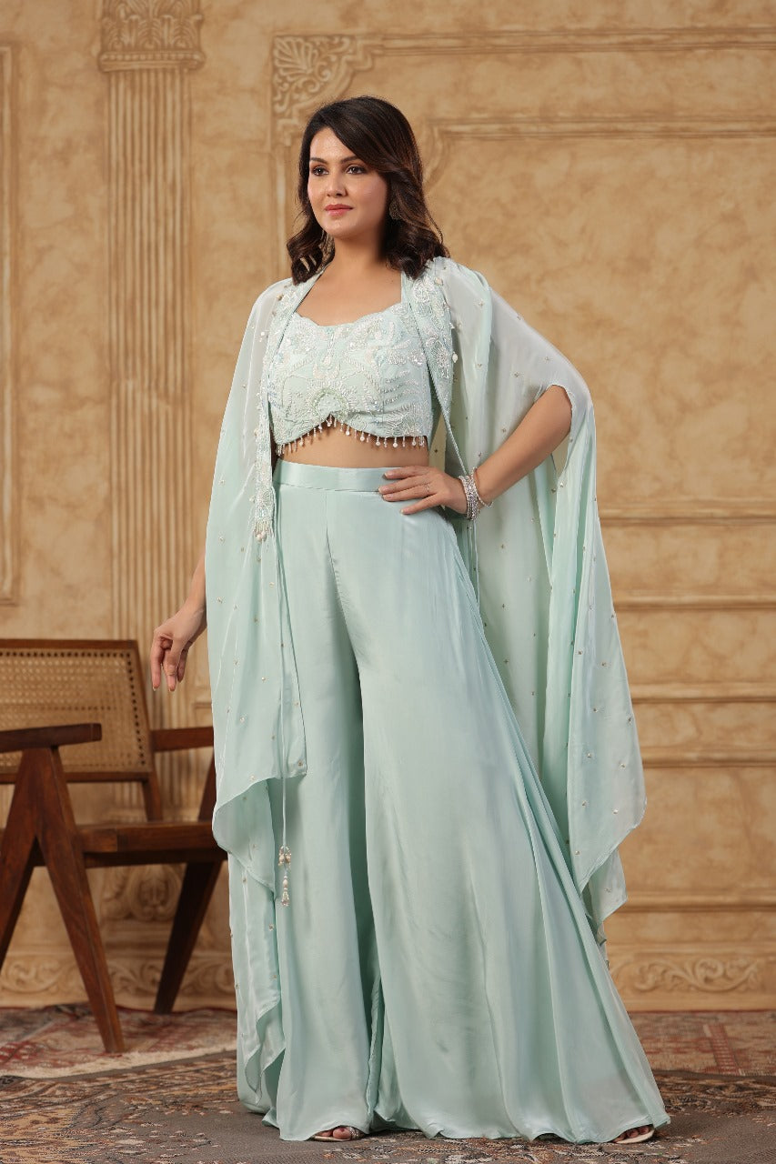 Sea Green Sharara Set with Shrug