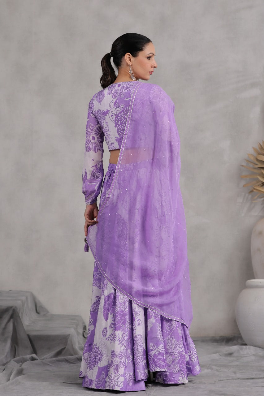 Light Purple Printed Chiffon Readymade Lehenga